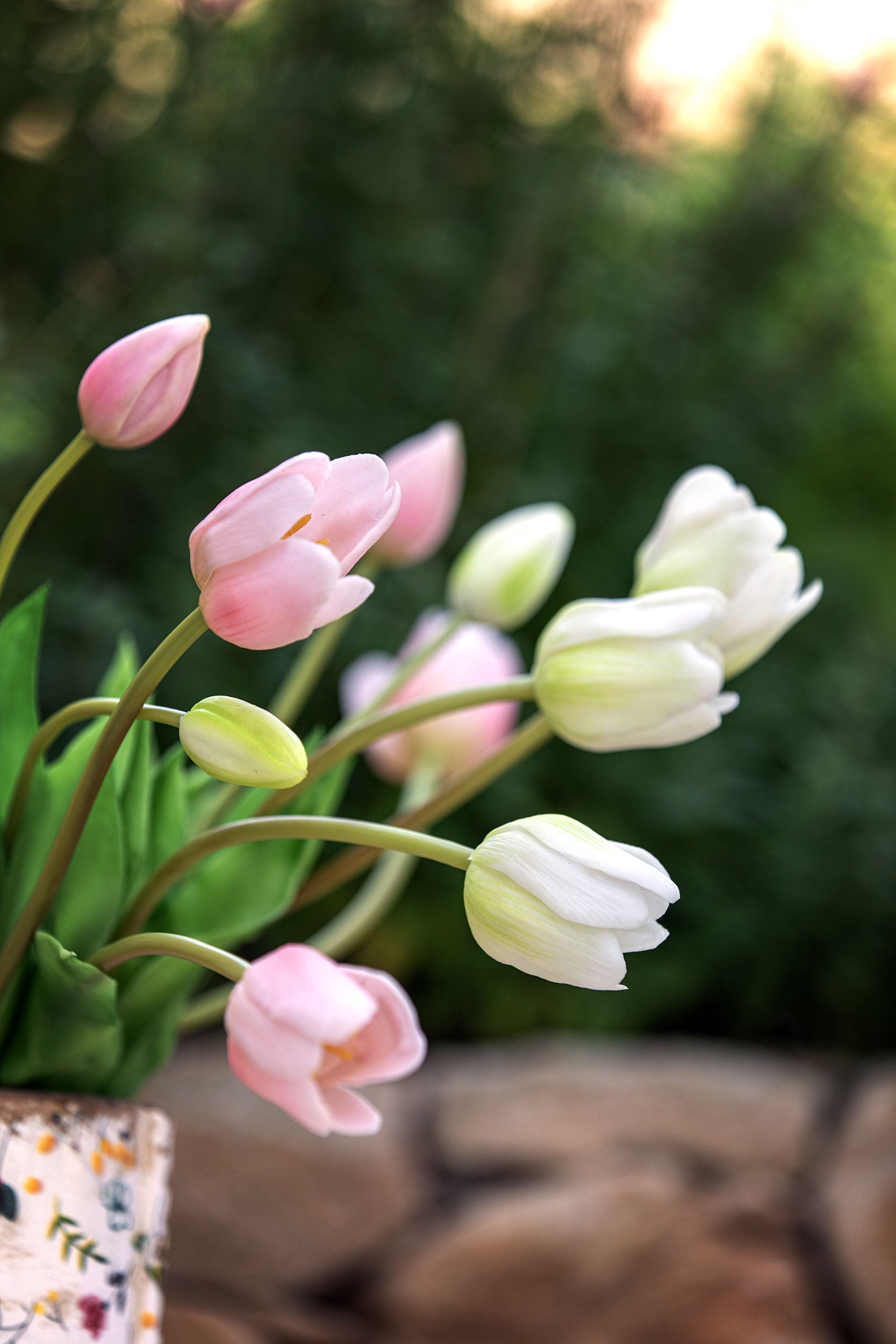 Set da 12, Mazzo Tulipani Stefania - Fiori in lattice con gambo in ferro, 45 cm