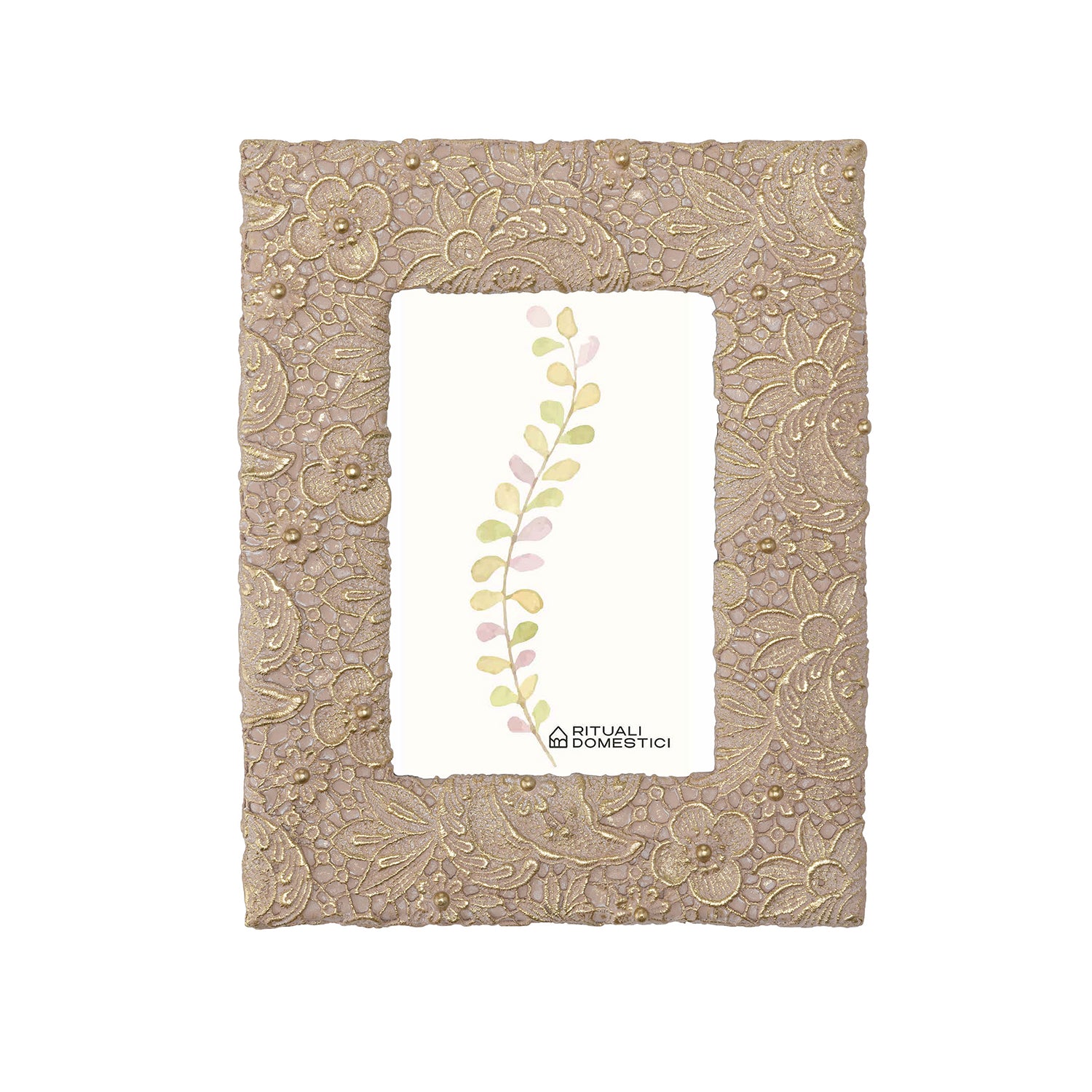 Set da 2, Portafoto Pizzo Cipria, Tiguardo - Resina, 21,10x2,20x25,90 cm
