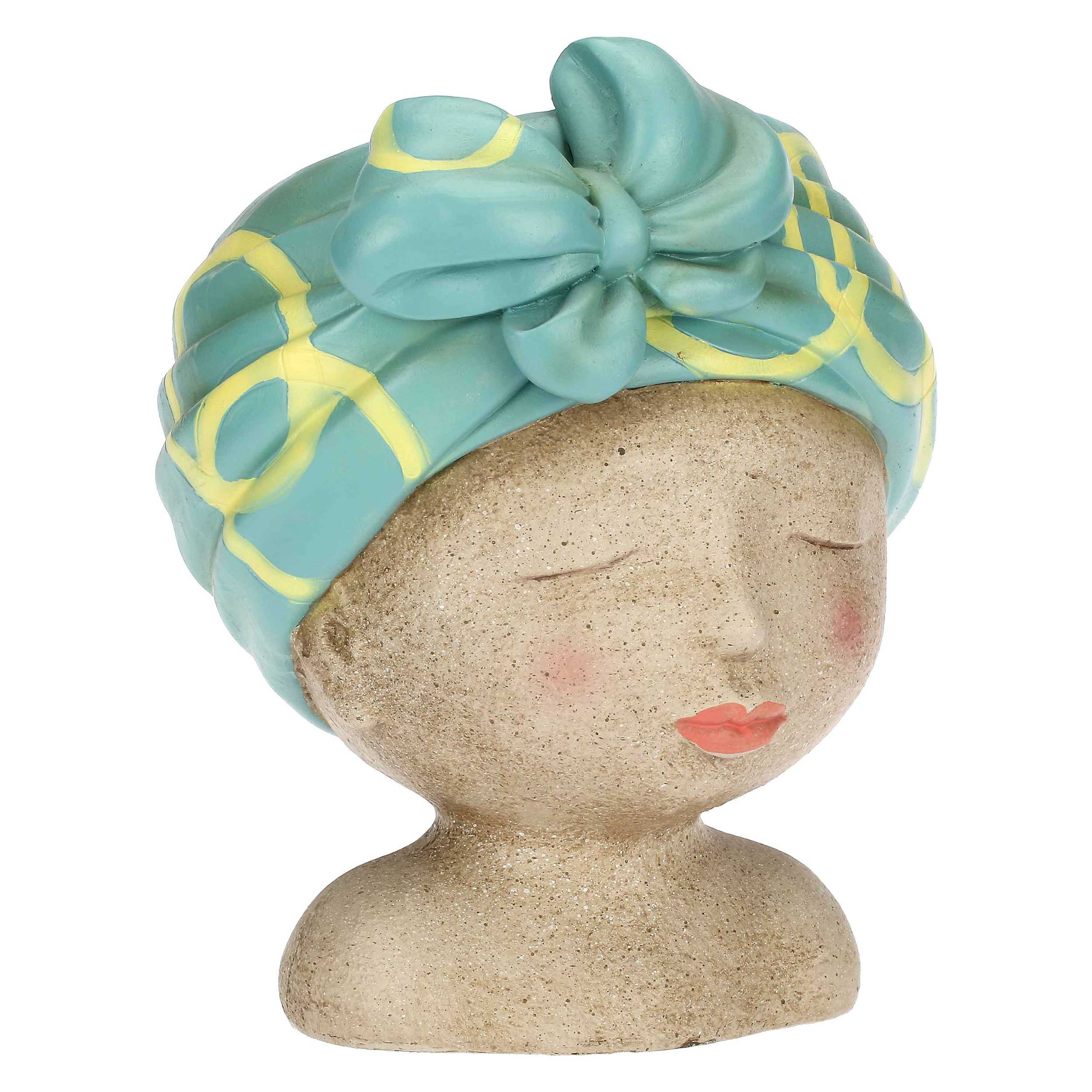 Closed Eyes Green Turban Cachepot, Medea - Resin, 20x19x34h cm