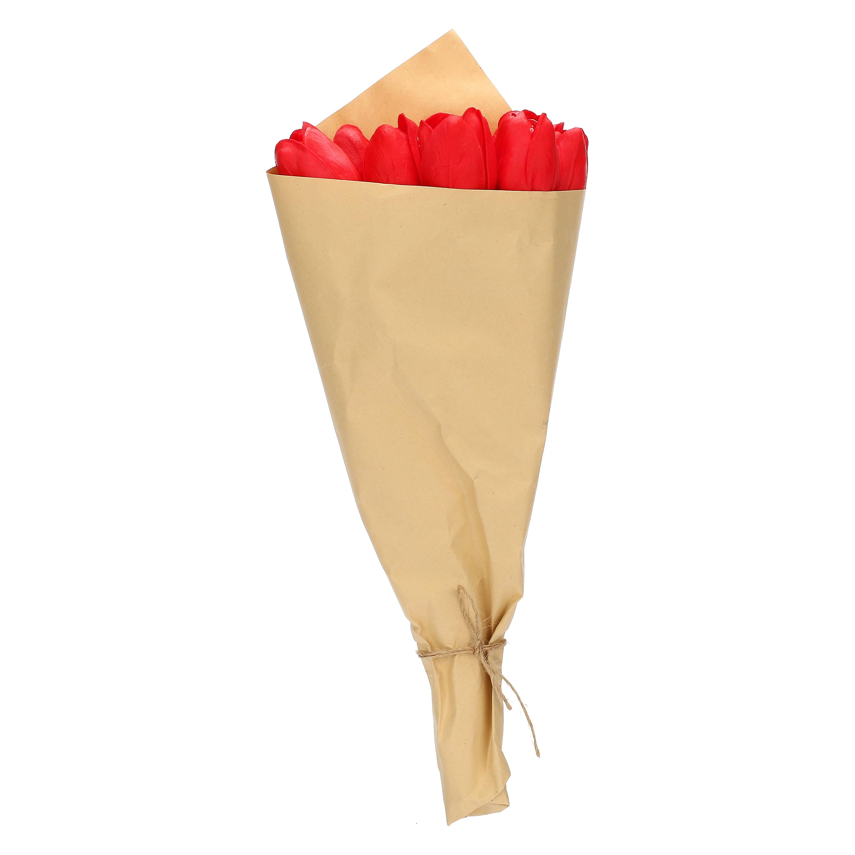 Set da 6, Rosso Bouquet Tulipani, Flora - Tessuto E Plastica, 35 cm