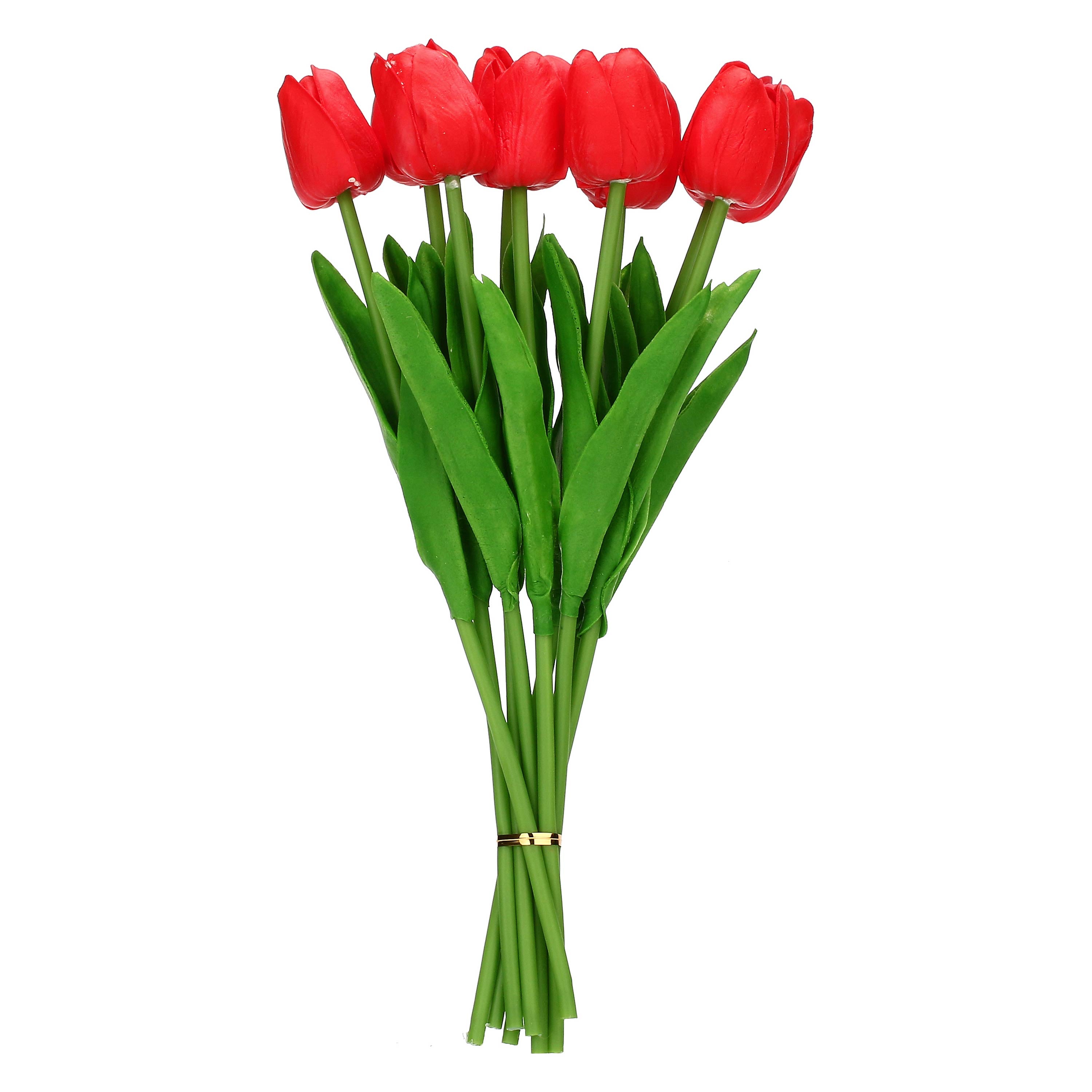Set da 6, Rosso Bouquet Tulipani, Flora - Tessuto E Plastica, 35 cm