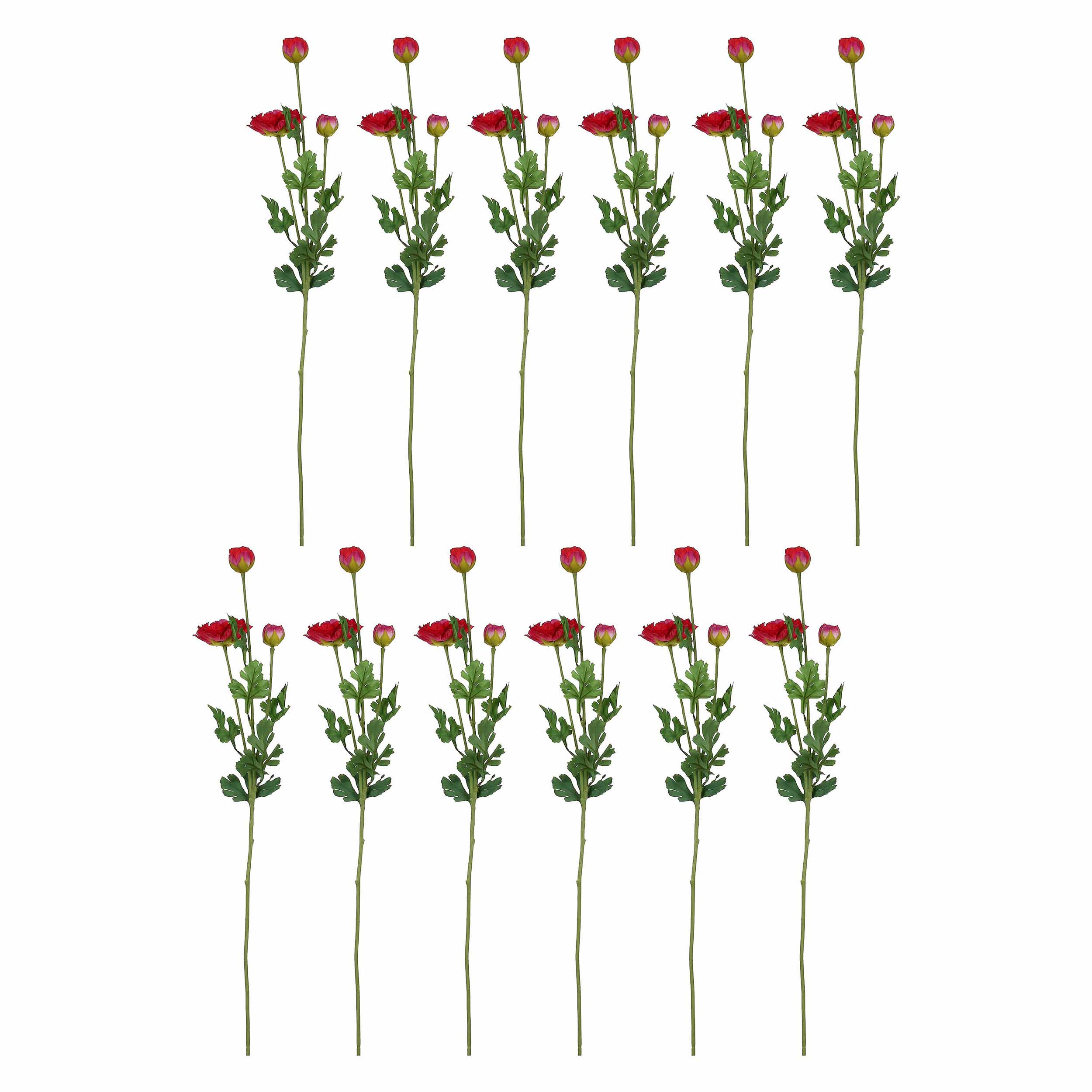 Set da 12, Ranuncolo Fucsia, Fiorile - Tessuto E Plastica, 91x11 cm