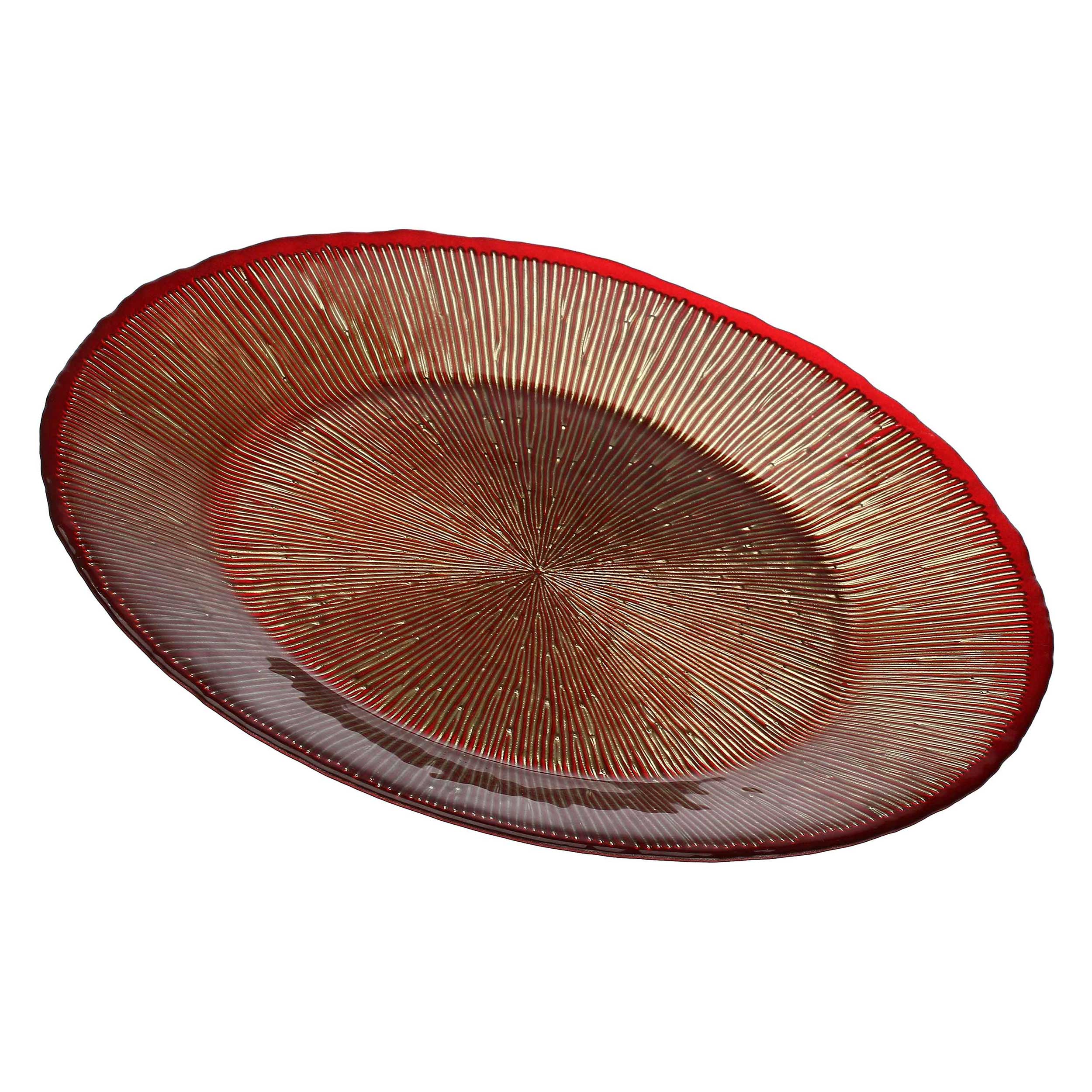 Vassoio Rotondo Rosso/Oro, Mida - Vetro, Ø 33 cm