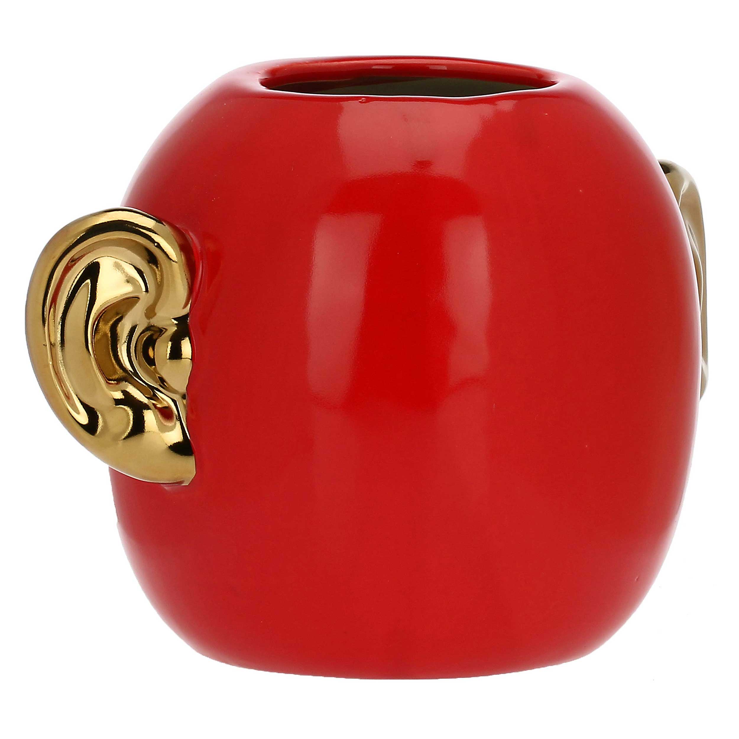 Vaso Orecchie Rosso E Oro, Pensami - Gres, Ø 10x15,5h cm