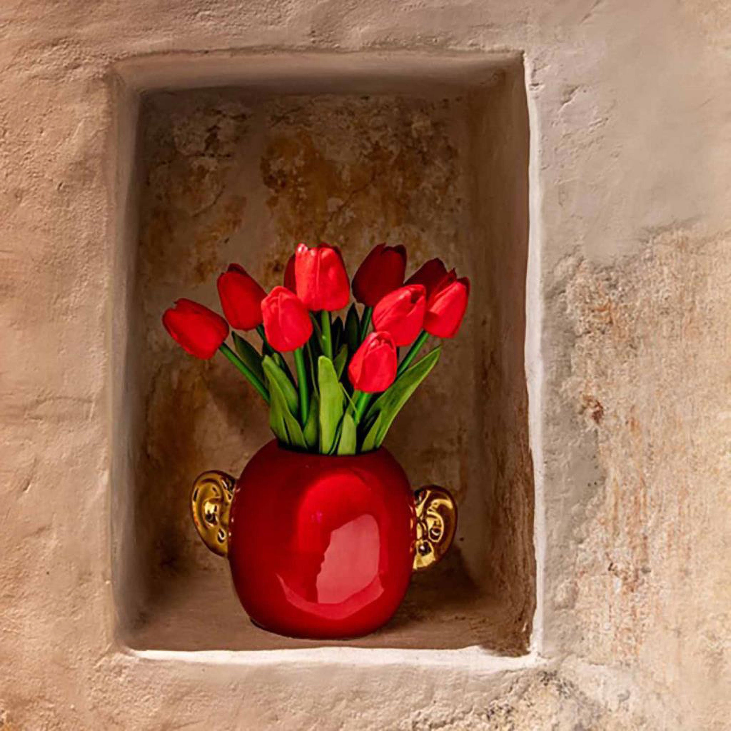 Vaso Orecchie Rosso E Oro, Pensami - Gres, Ø 10x15,5h cm