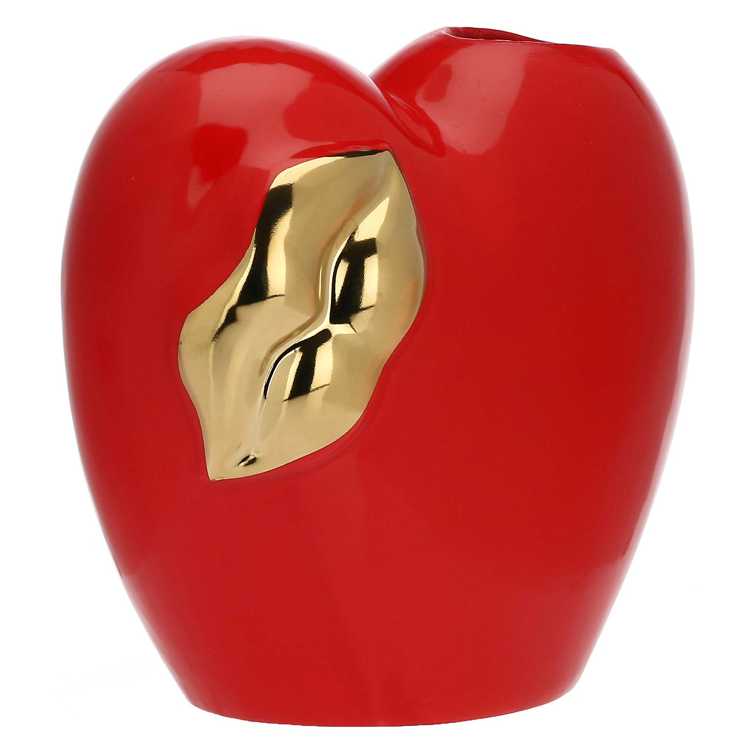 Vaso Cuore C/Bocca Rosso Oro, Pensami - Gres, Ø 10x15,5h cm