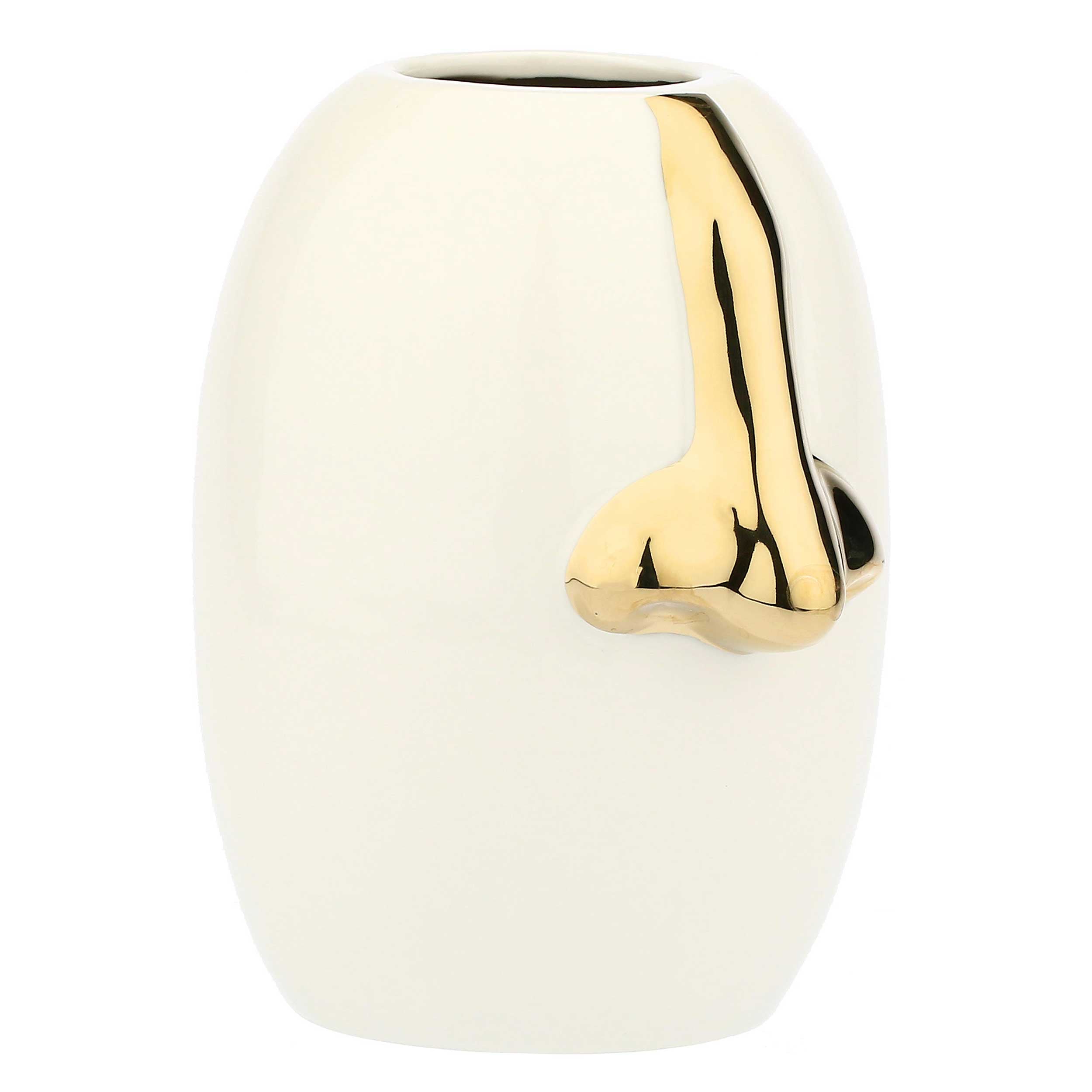 Vaso Naso Bianco E Oro, Pensami - Gres, Ø 10x15,5h cm