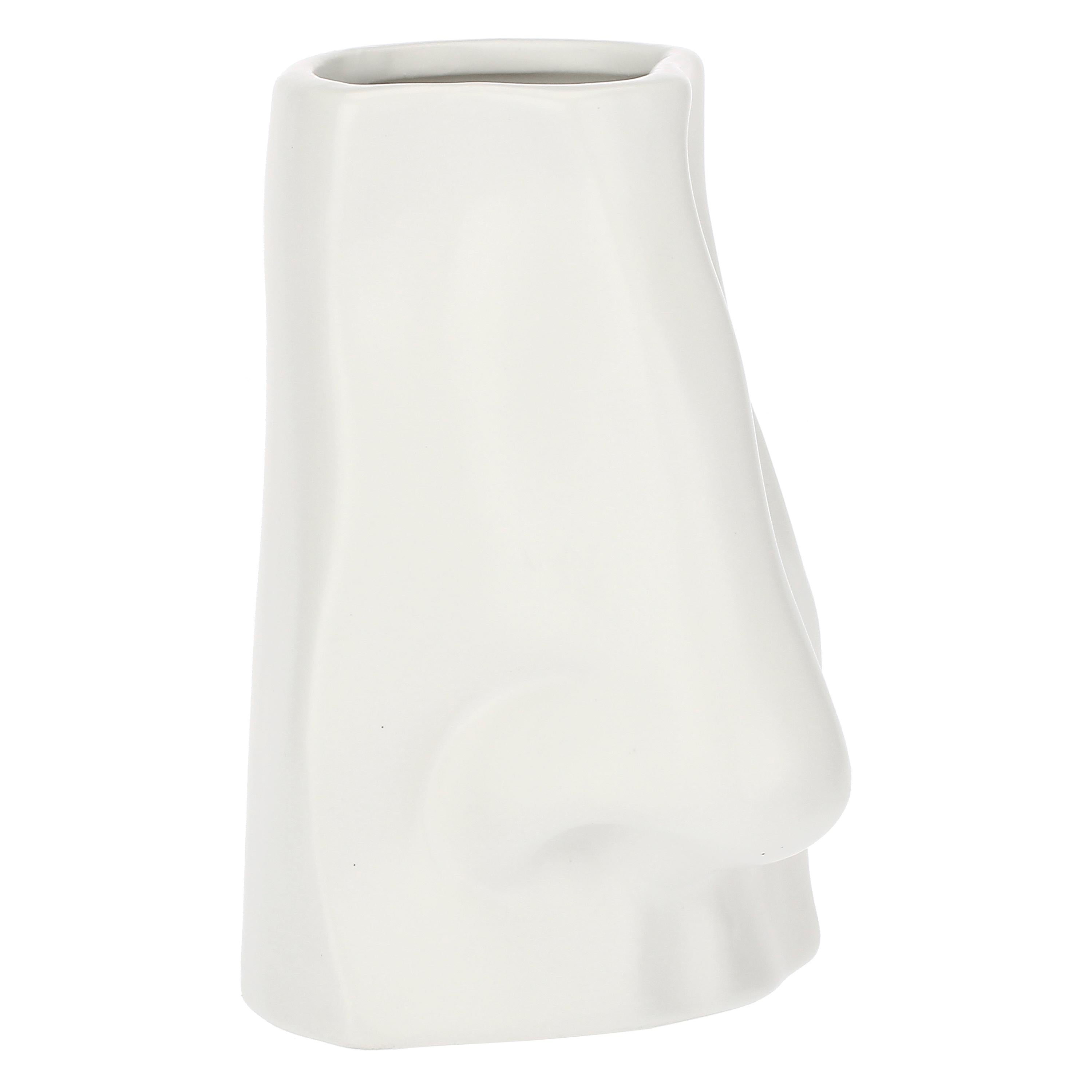 Set da 2, Vaso Deco Naso S Bianco, Augusto - Ceramica, 9.5x8x13h cm