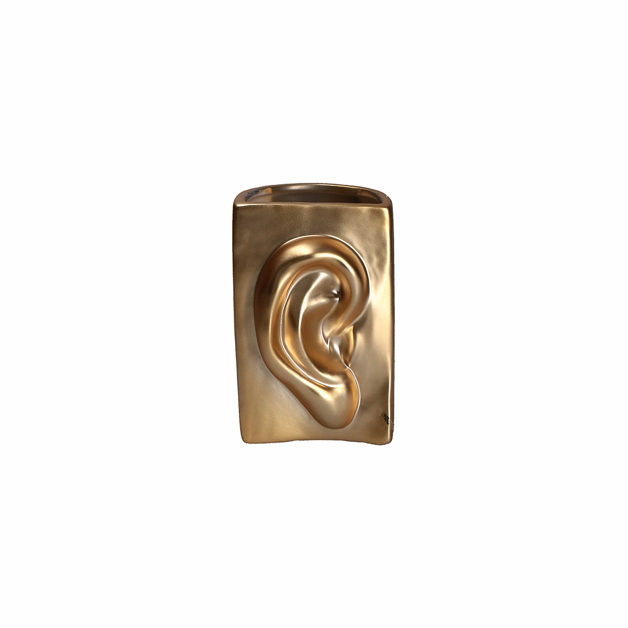 Set da 2, Vaso Deco Orecchio S Oro, Augusto - Ceramica, 15.5x9x11h cm