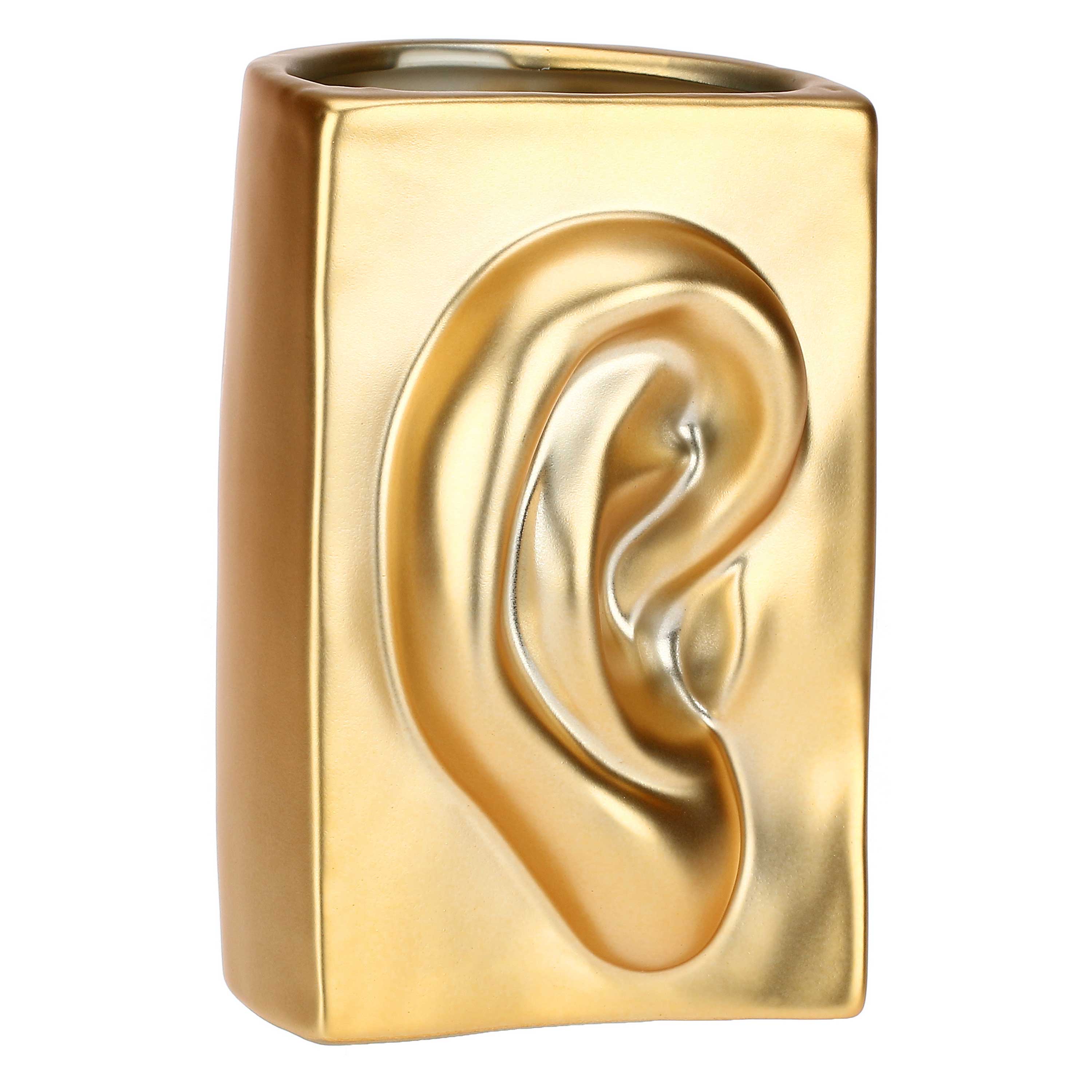 Set da 2, Vaso Deco Orecchio S Oro, Augusto - Ceramica, 15.5x9x11h cm