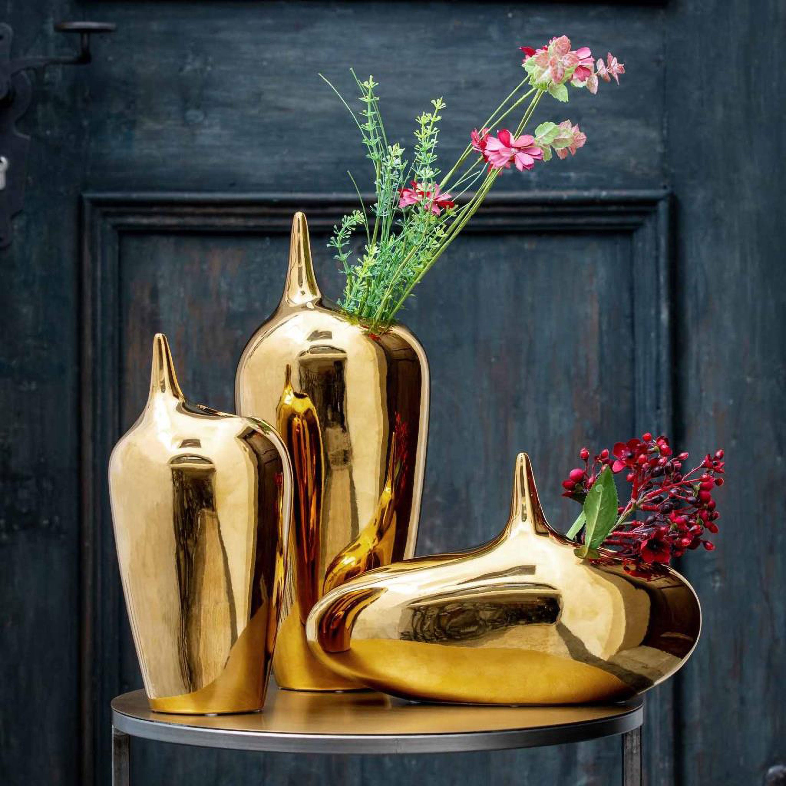 Vaso Decorativo Oro Alto, Oroliquido - Ceramica, Ø 10x30h cm