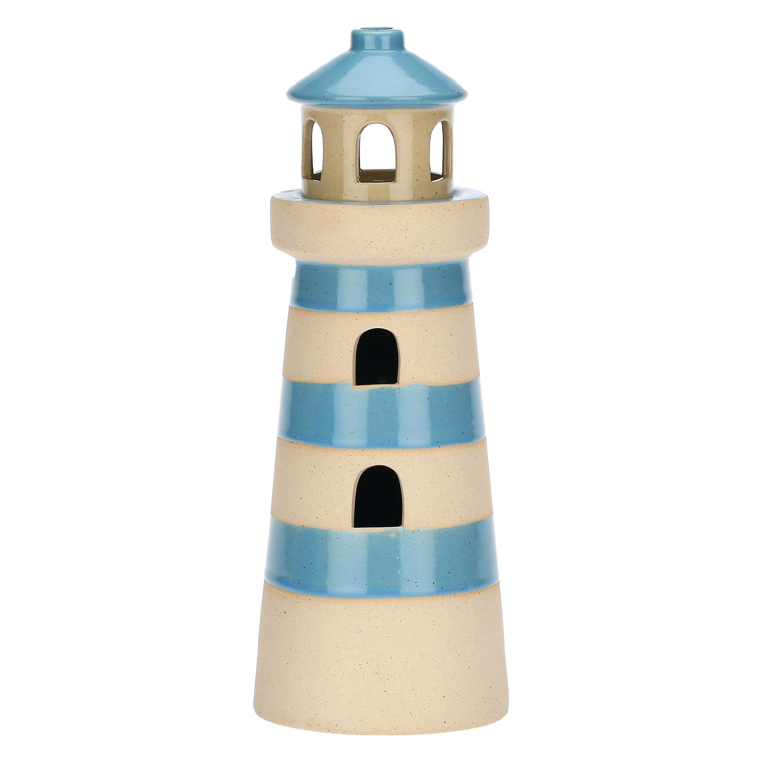Porta T-Light Faro Azzurro, Inlontananza - Gres, 15,5x7x14h cm