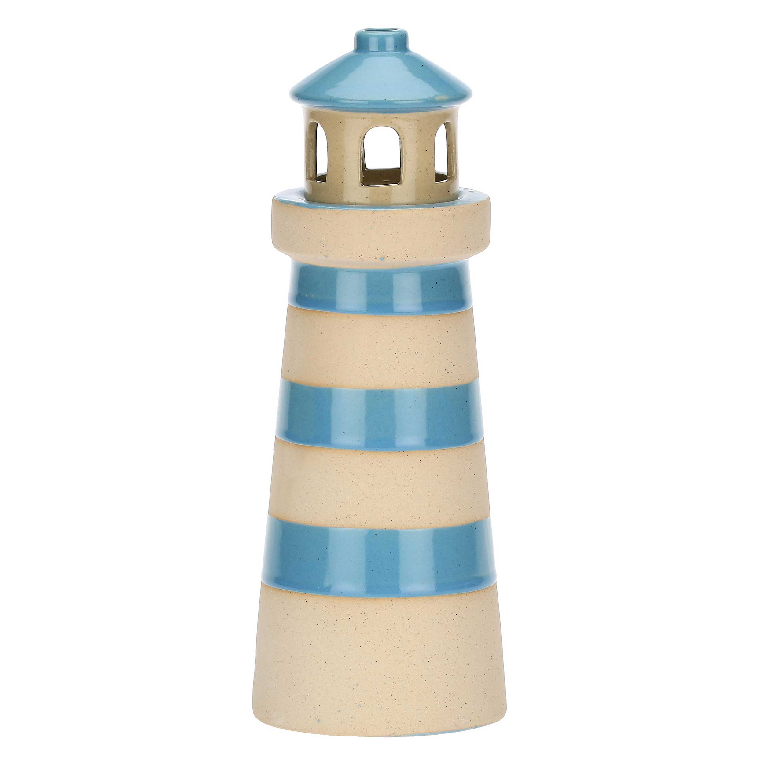 Porta T-Light Faro Azzurro, Inlontananza - Gres, 15,5x7x14h cm