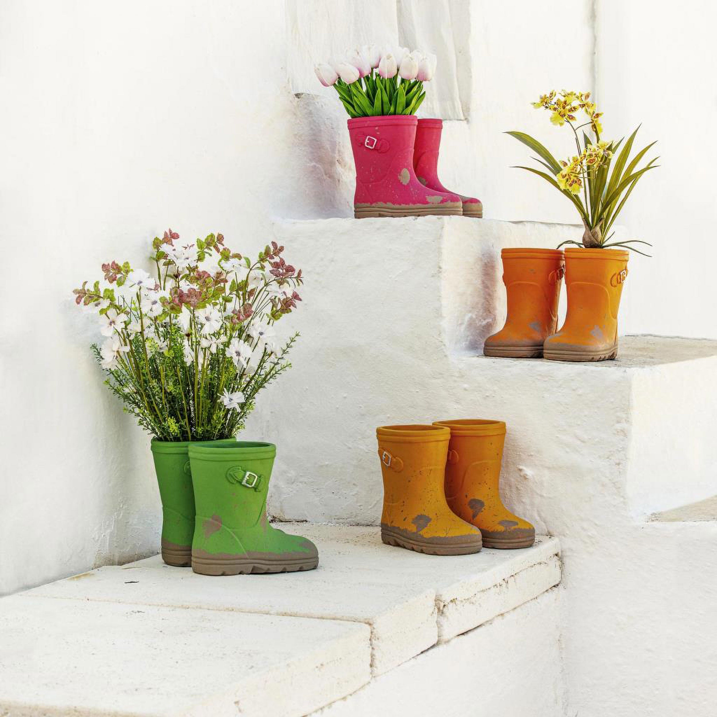 Cachepot Stivale Dx Fucsia, Splash - Resina cementizia, 15,5x7x14h cm