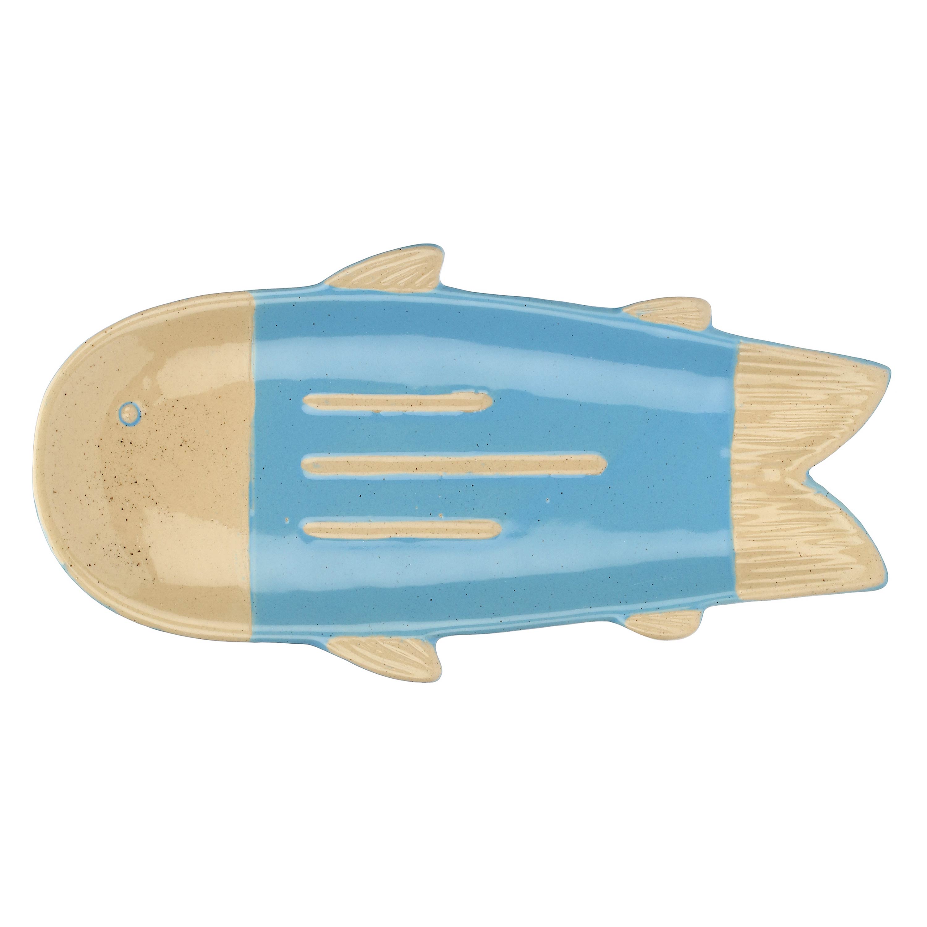 Set da 4, Piatto Pesce Lungo Azzurro, Logicopelagico - Gres, 30x15.5x2h cm