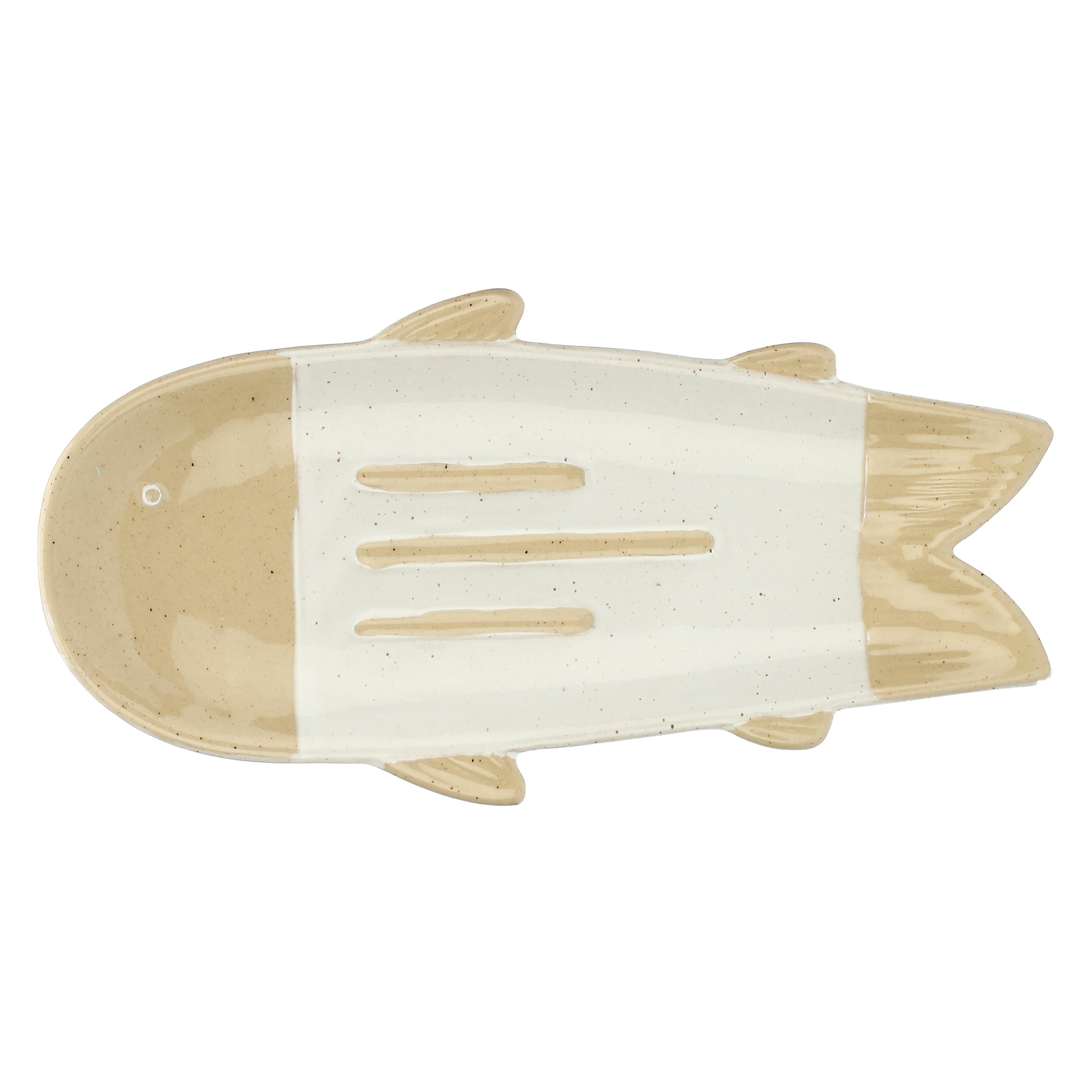 Set da 4, Piatto Pesce Lungo Bianco, Logicopelagico - Gres, 15,5x7x14h cm