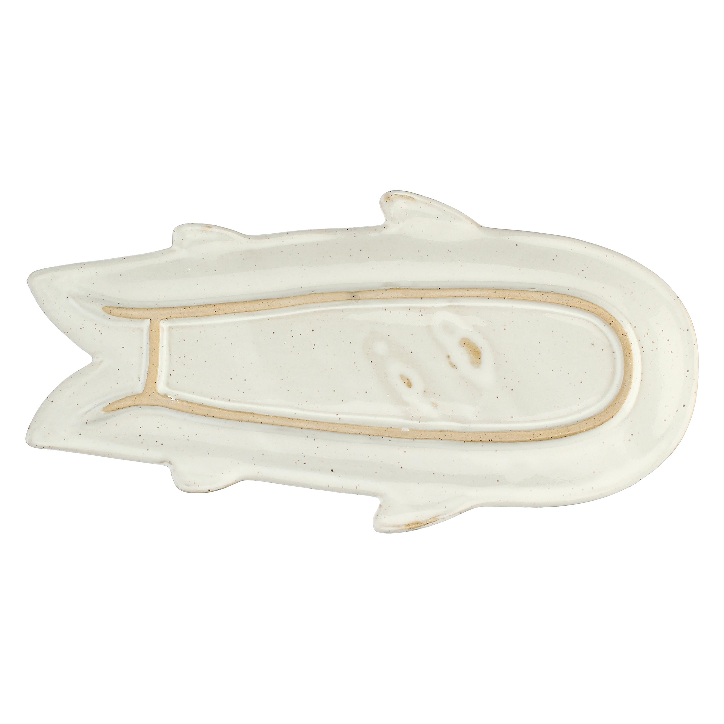 Set da 4, Piatto Pesce Lungo Bianco, Logicopelagico - Gres, 15,5x7x14h cm