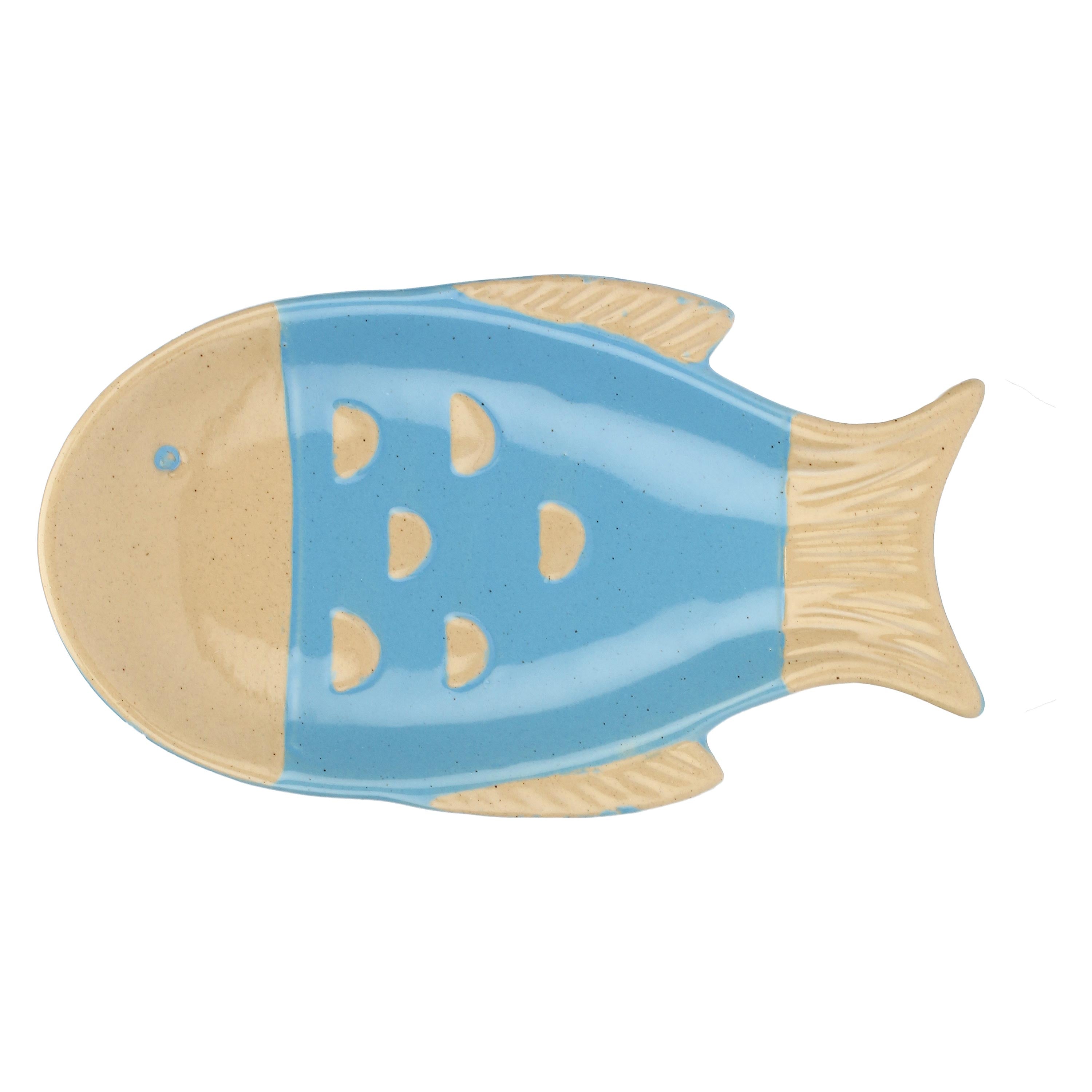 Set da 4, Piatto Pesce Lungo Azzurro, Logicopelagico - Gres, 15,5x7x14h cm