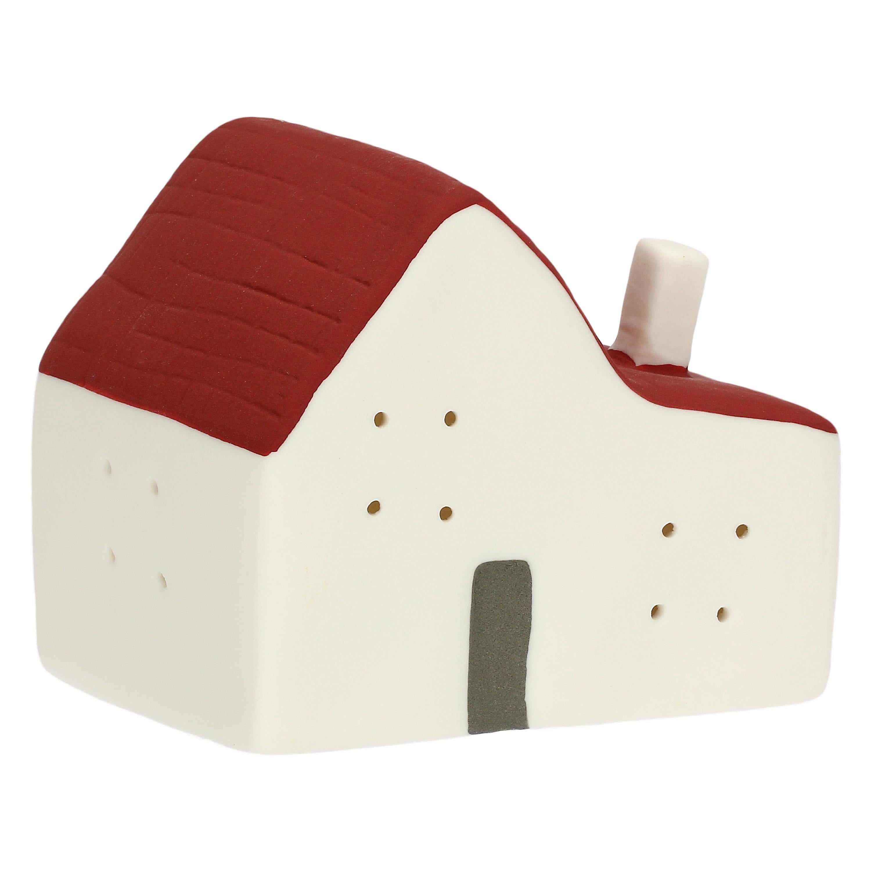 Set da 4, Casetta Led bassa rossa, Nelvillaggiocasetta - Porcellana, 10,5x7x9 cm