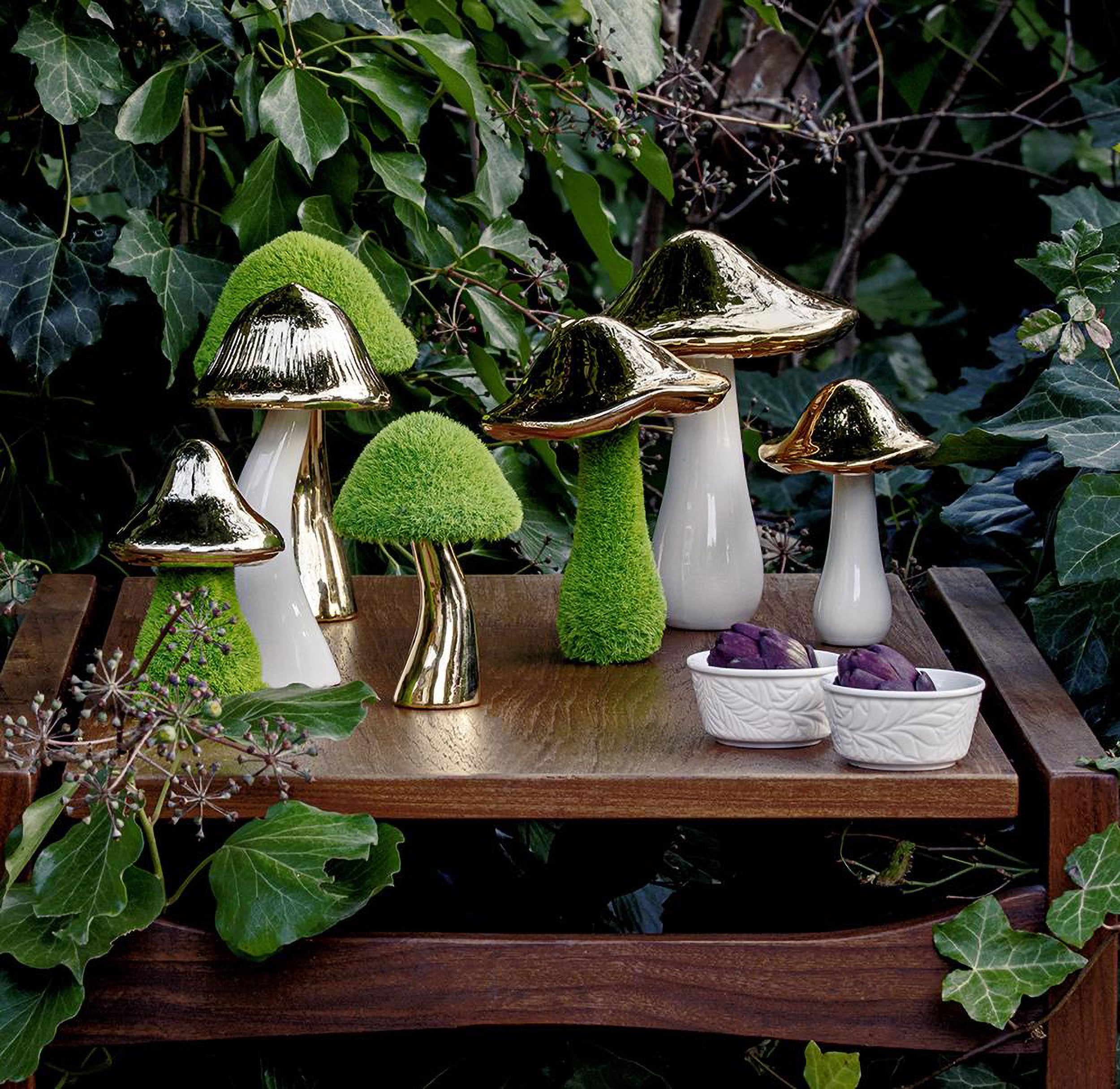 Set da 2, Fungo Curvo Prato, Siamspuntati - Porcellana E Nylon, 7,9x7,9x13,7 cm