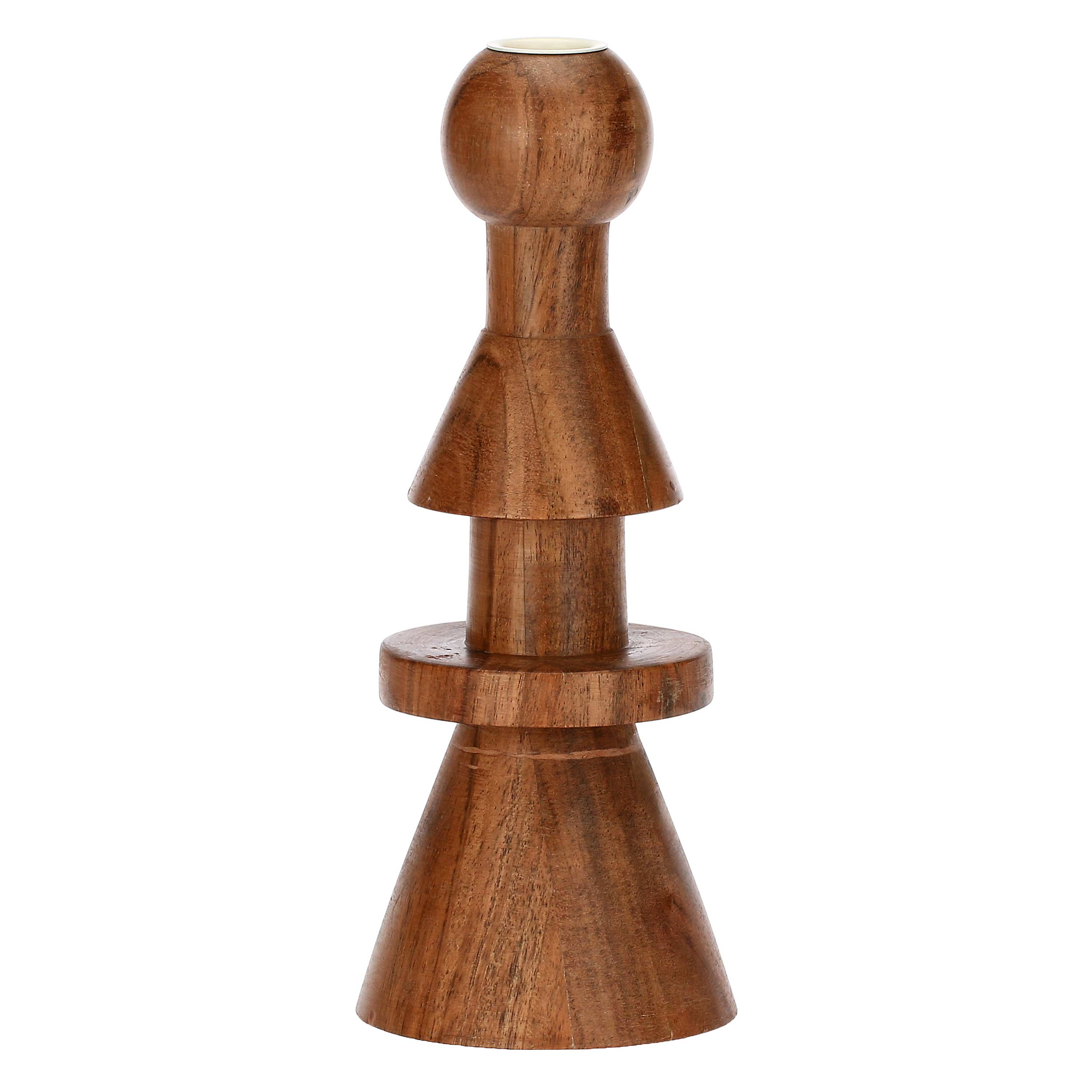 Portacandela Una Sfera, Nonsiamoscacchi - Legno Di Acacia, 9x9x24 cm