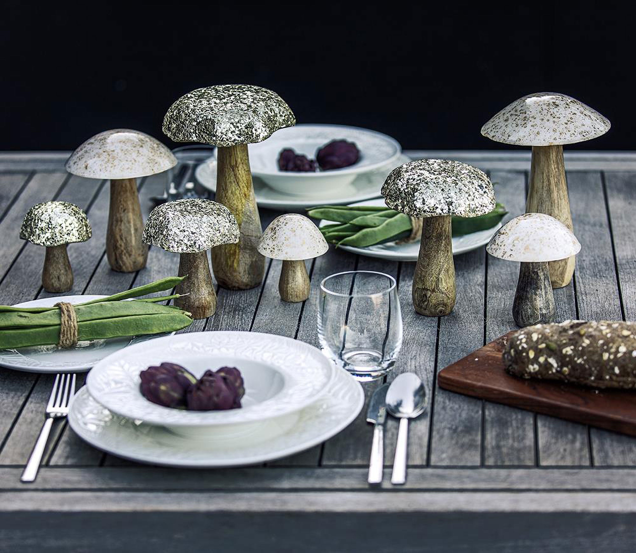 Set of 2, Glitter Mushroom L, Studio54 - Wood and enamel, 15x13x13 cm