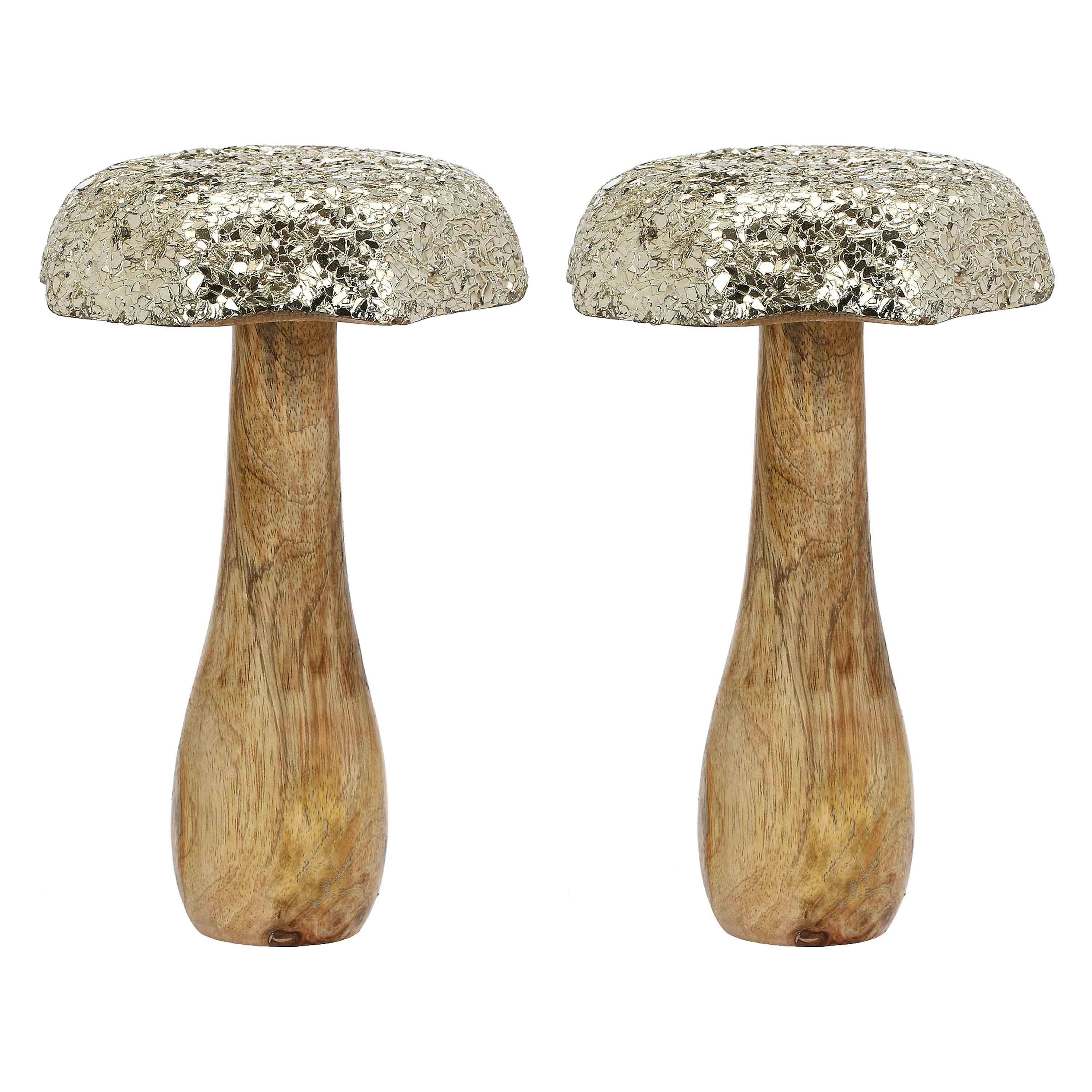 Set of 2, Glitter Mushroom XL, Studio54 - Wood and enamel, 21x14x14 cm