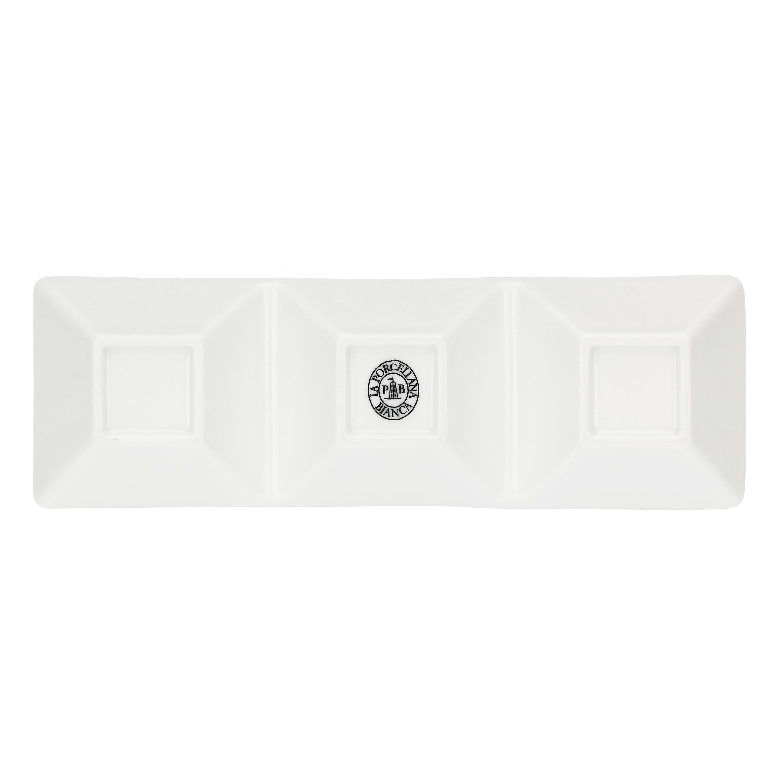 Set da 8, Antipastiera Rettangolare 3 scomparti, Convivio - Porcellana, 23x7,5 cm