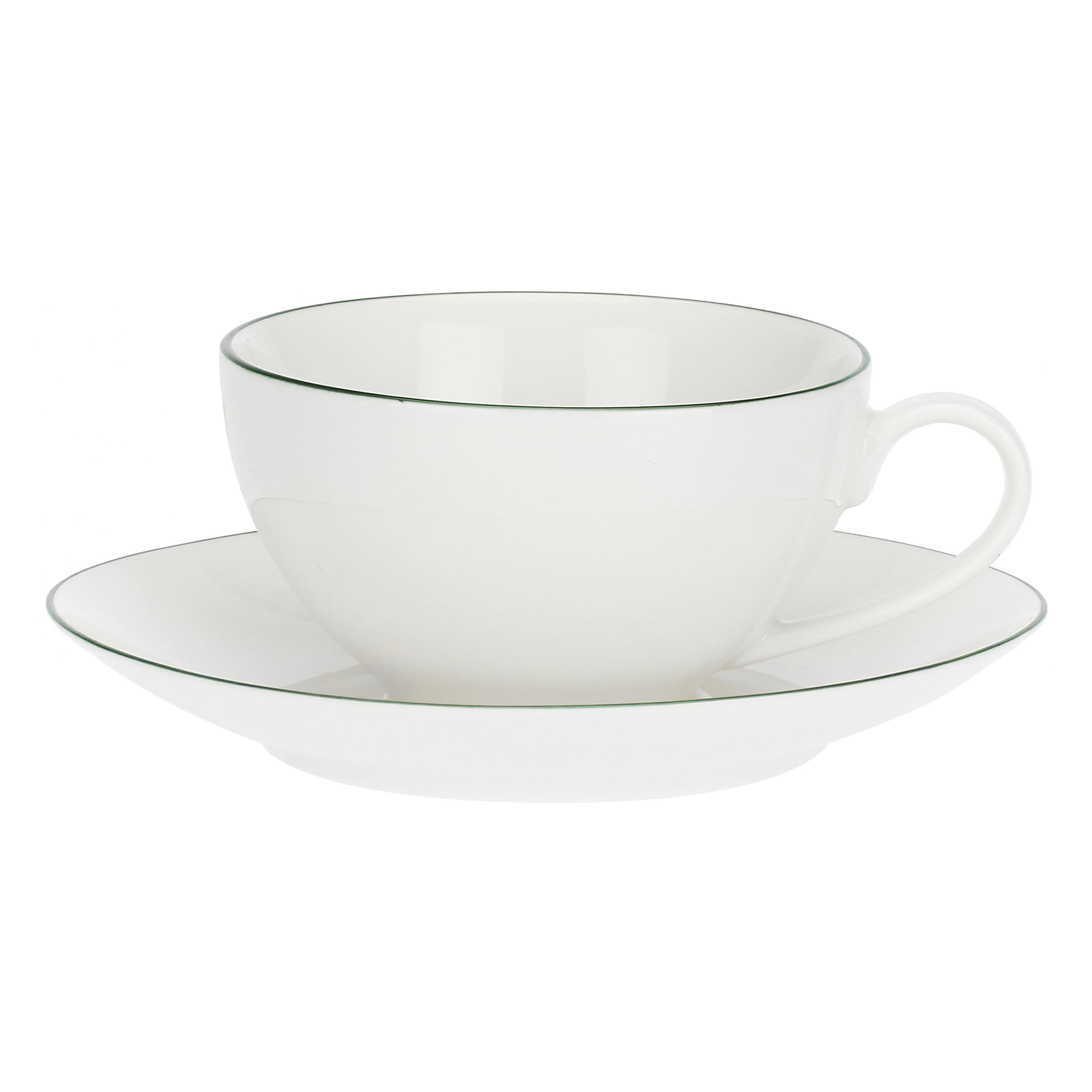 Set da 6, Tazza Te Con Piatto, Dintorno - Porcellana, 220cc