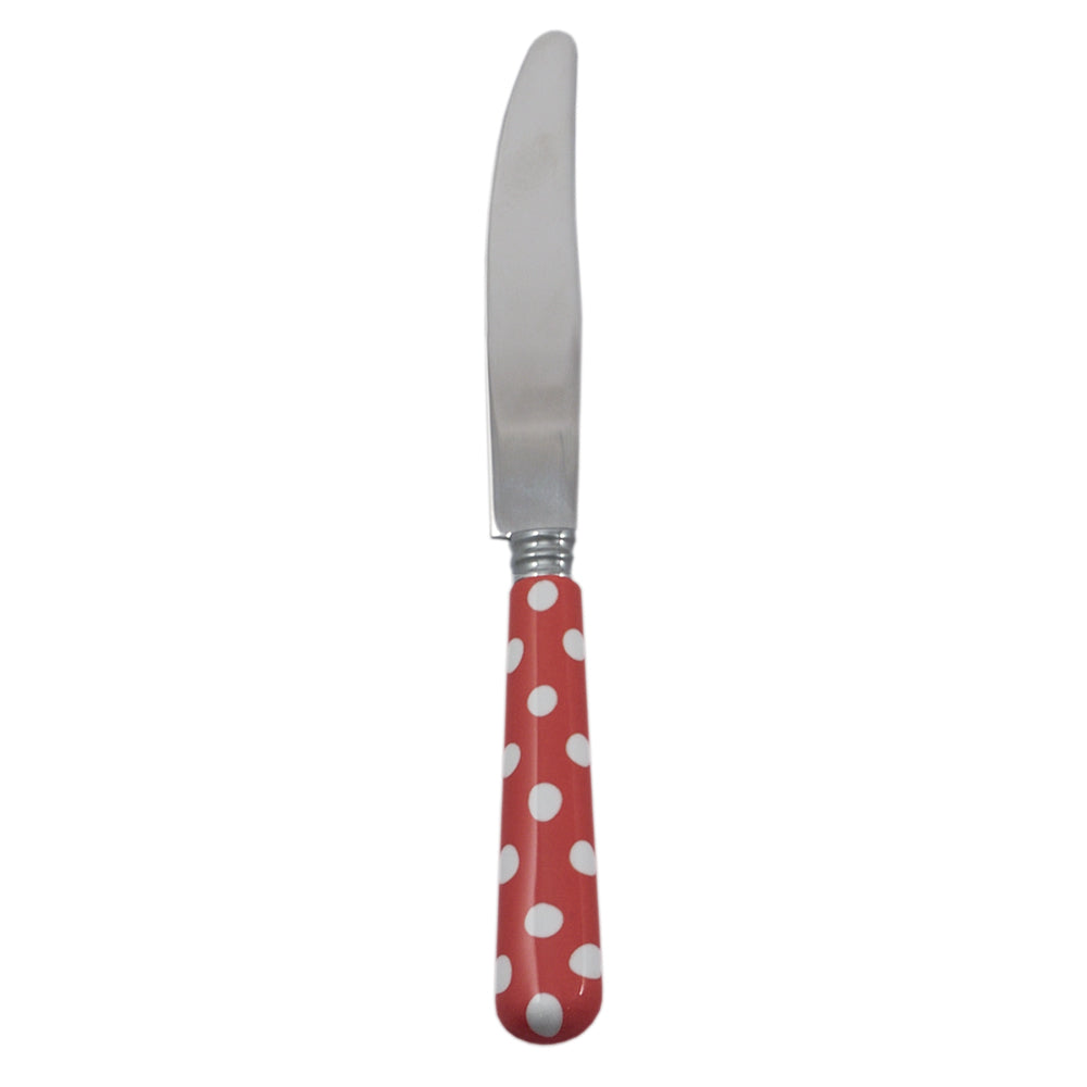 Set of 12, Table Knife, Red Polka Dots