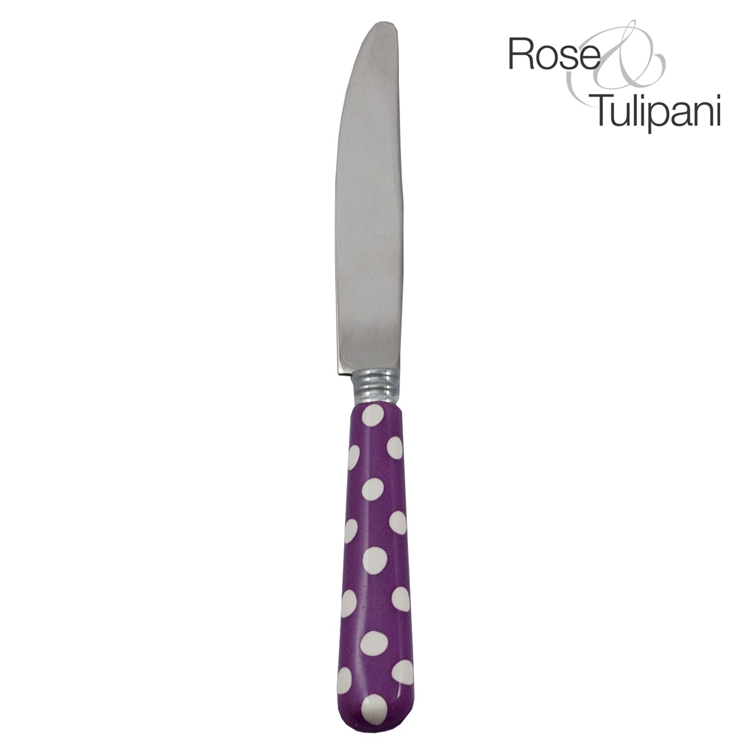 Set of 12, Table Knife, Violet Polka Dots