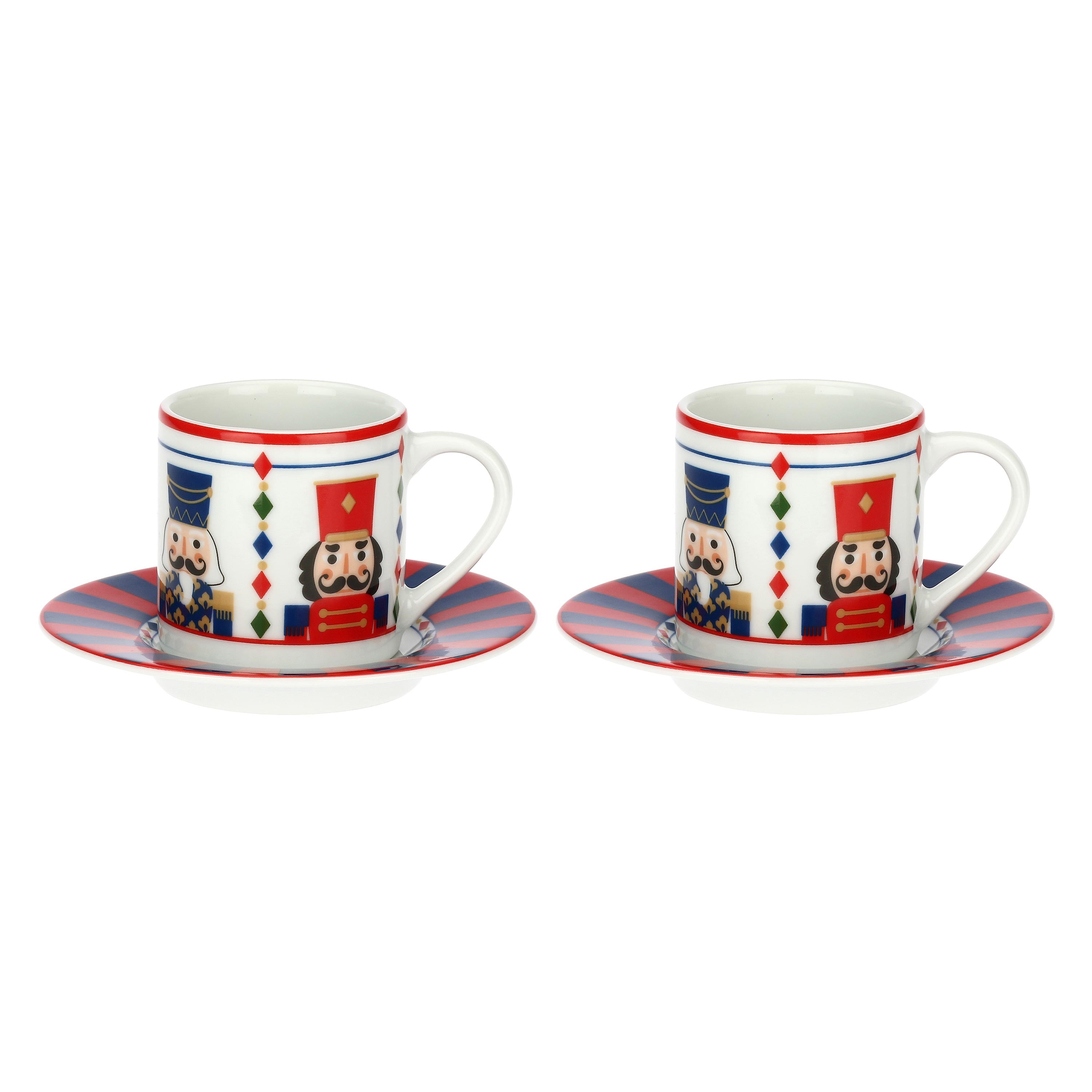 Set of 6, Espresso Cup and Saucer, The Christmas Band - Porcelain