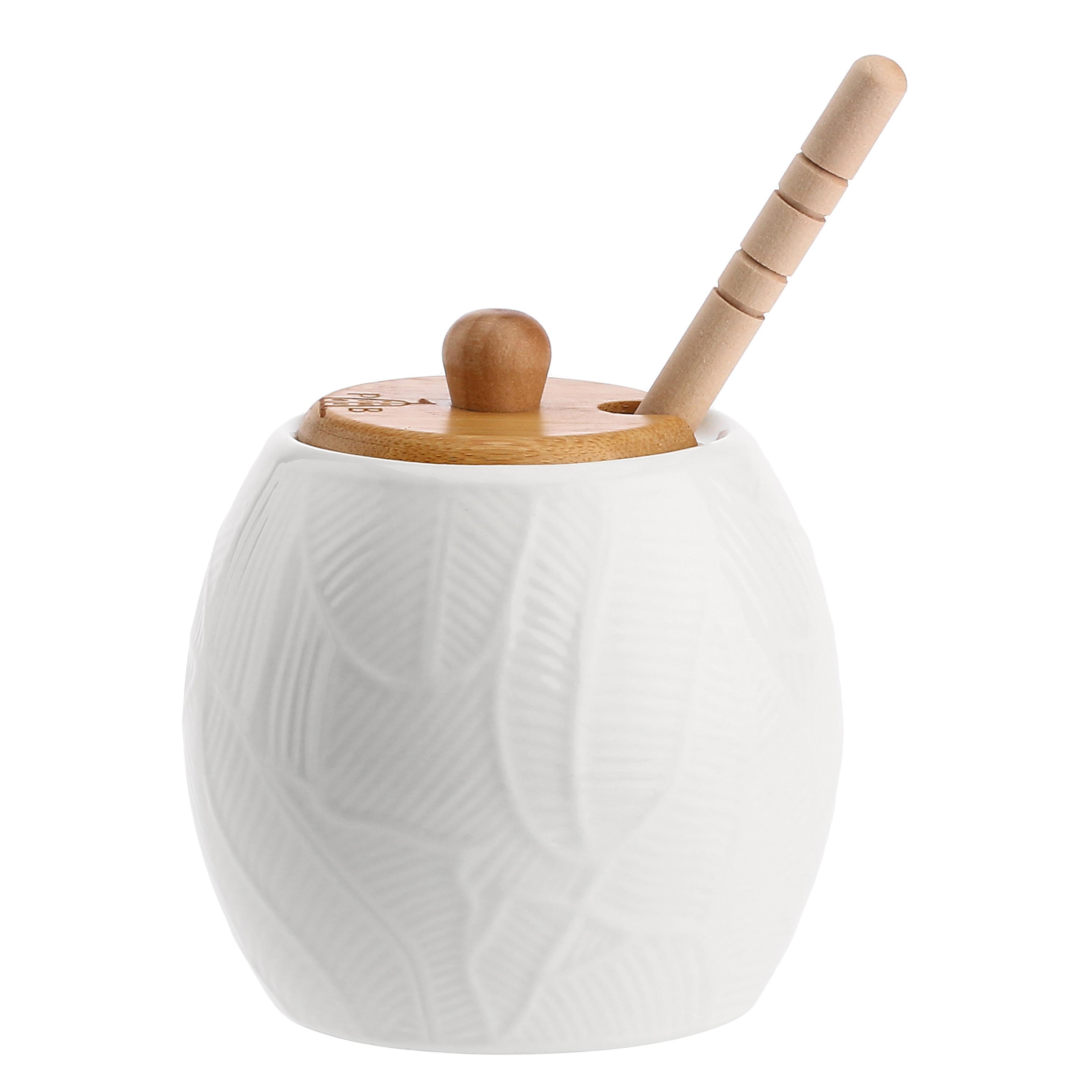 Mieliera Foglie, Intavola - Porcellana e Legno, 250 ml