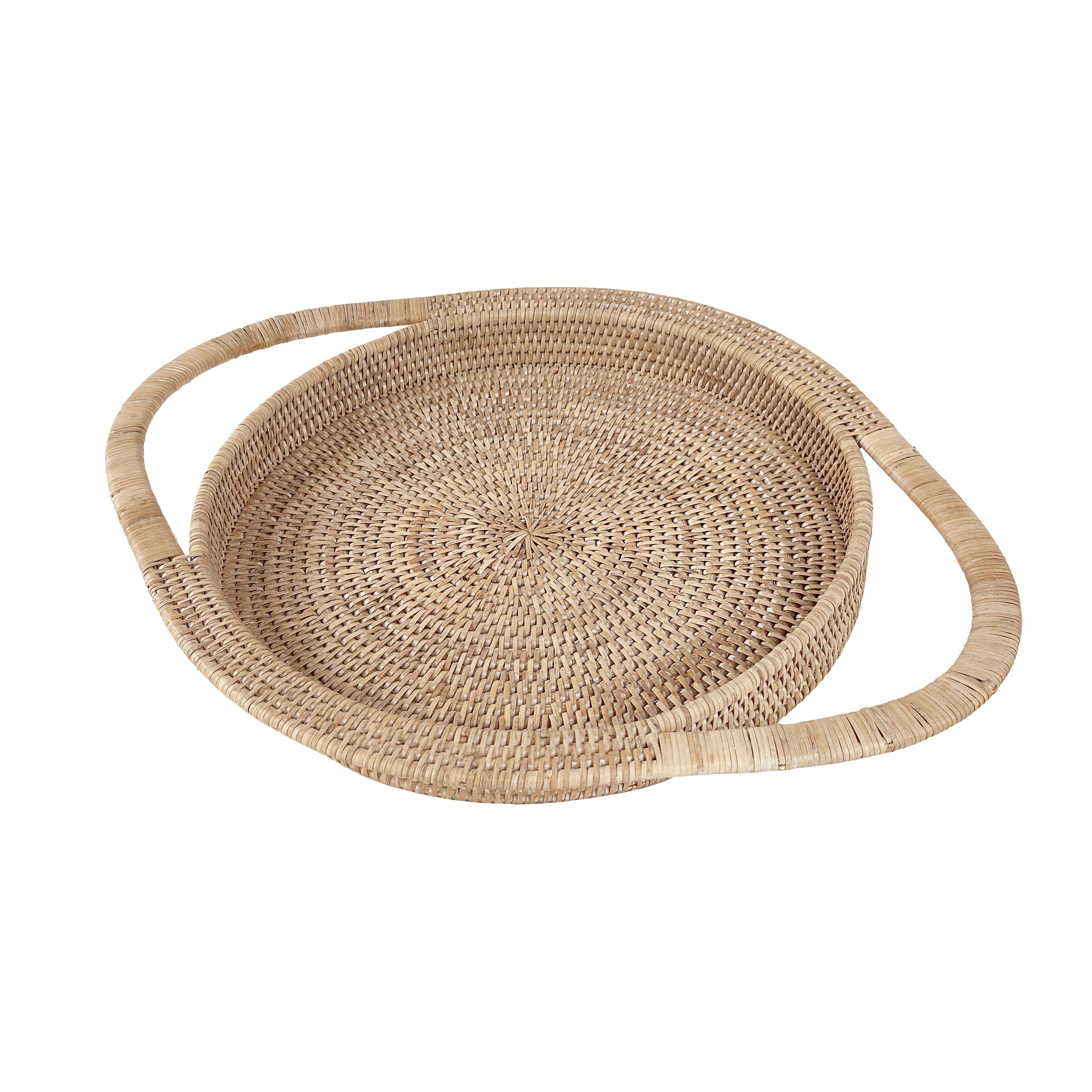 Vassoio Rotondo Bianco, Botanio - Rattan, 53x41x5 cm