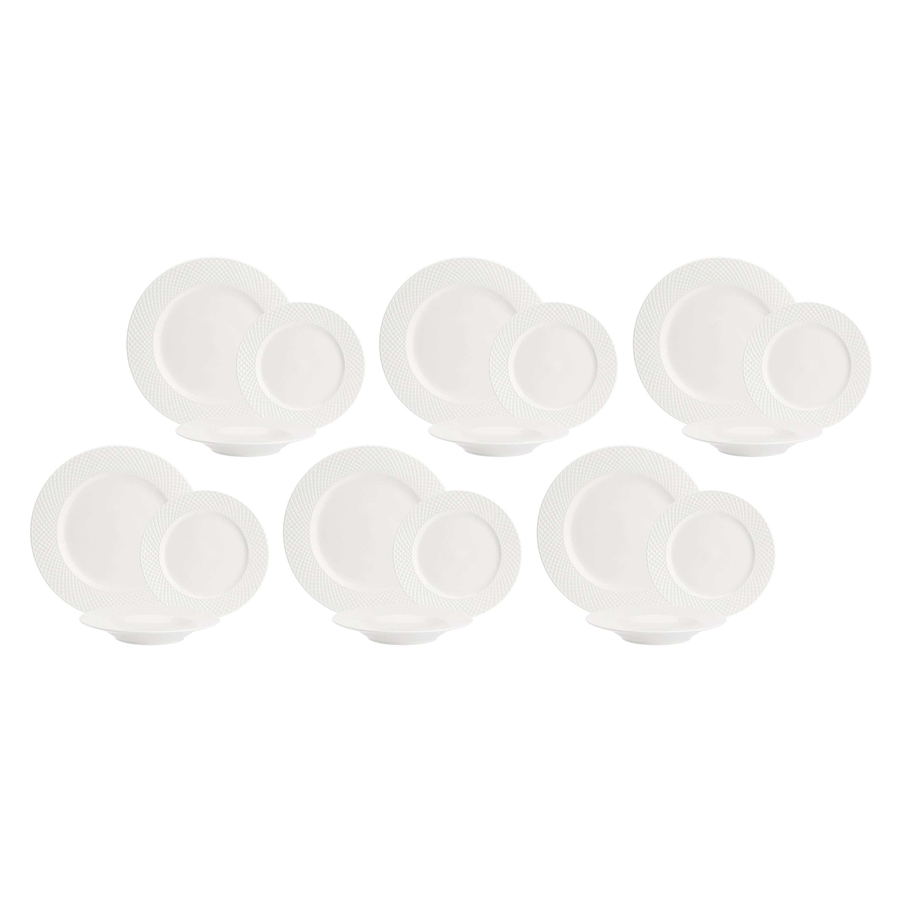 Set Tazza caffè con piattino, Reale - New Bone China, Piatto Piano Ø27 cm; Piatto Fondo Ø22 cm; Piatto Frutta Ø20 cm