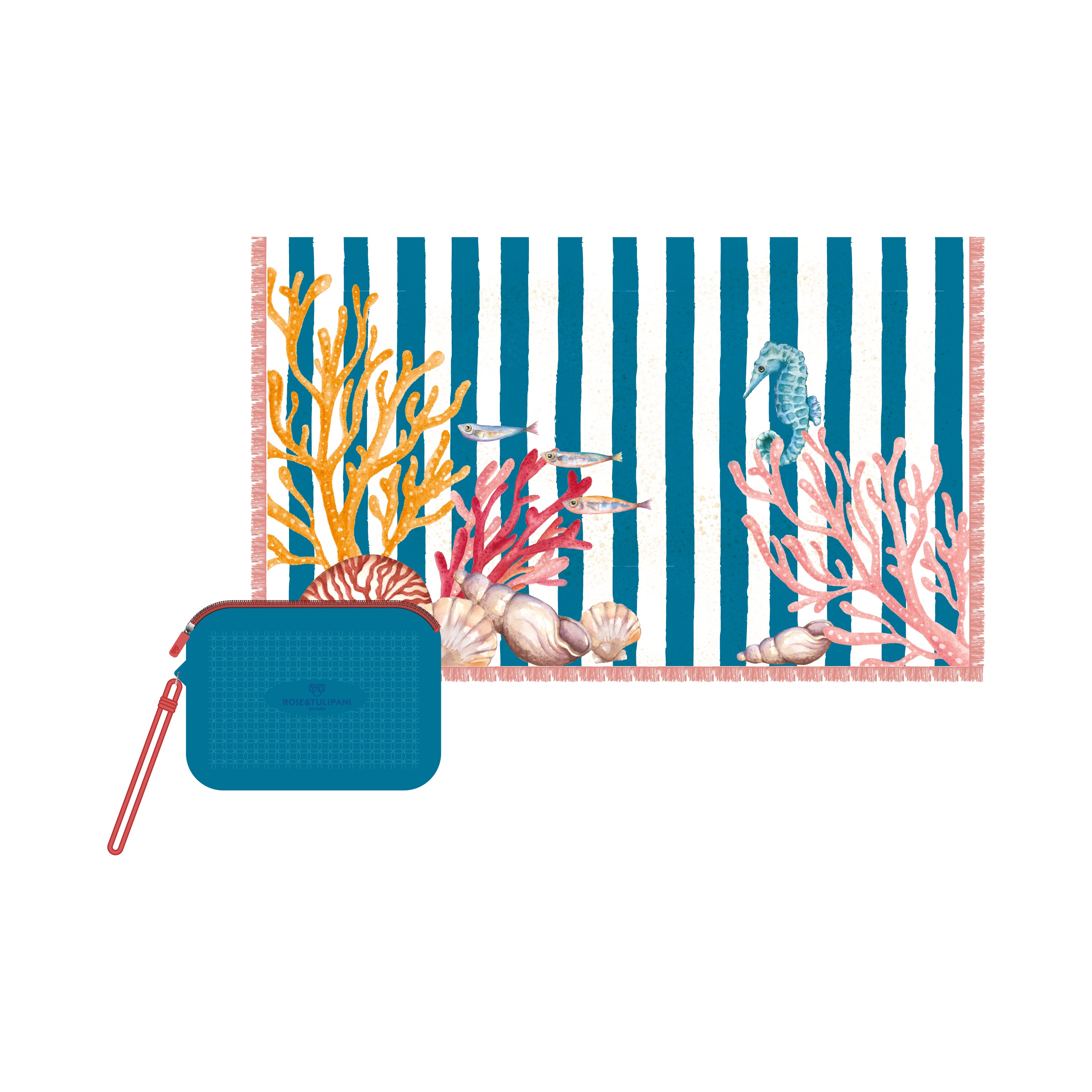 Set da 4 - Litorale Pareo + Pochette - Tessuto, Pareo 180 x 110 cm, Pochette 25 x 18 x 0,5 cm