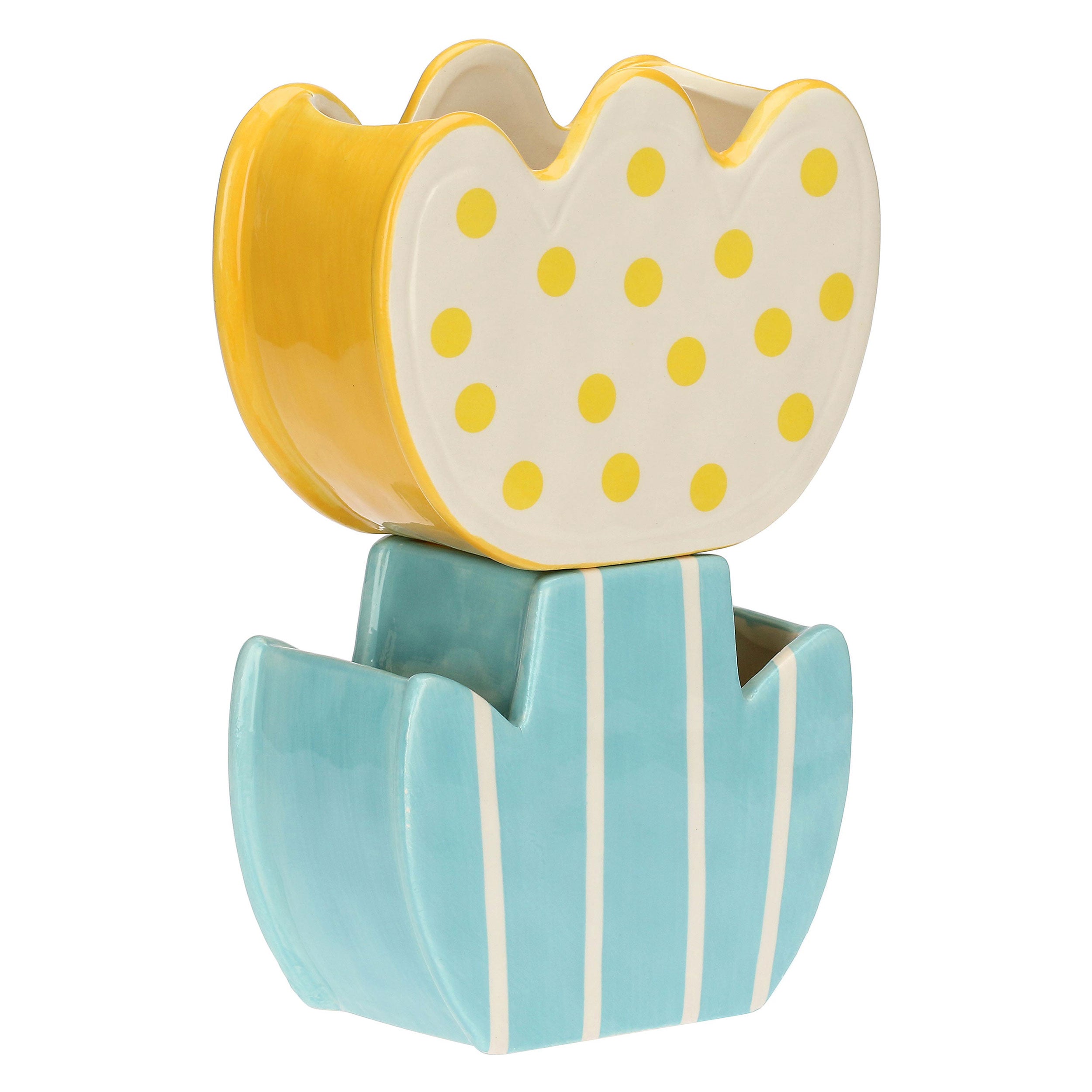 Set da 3, Doppio Vaso Tulipano, Verdecampo - Dolomite, 15,2x7,2x22,5 cm