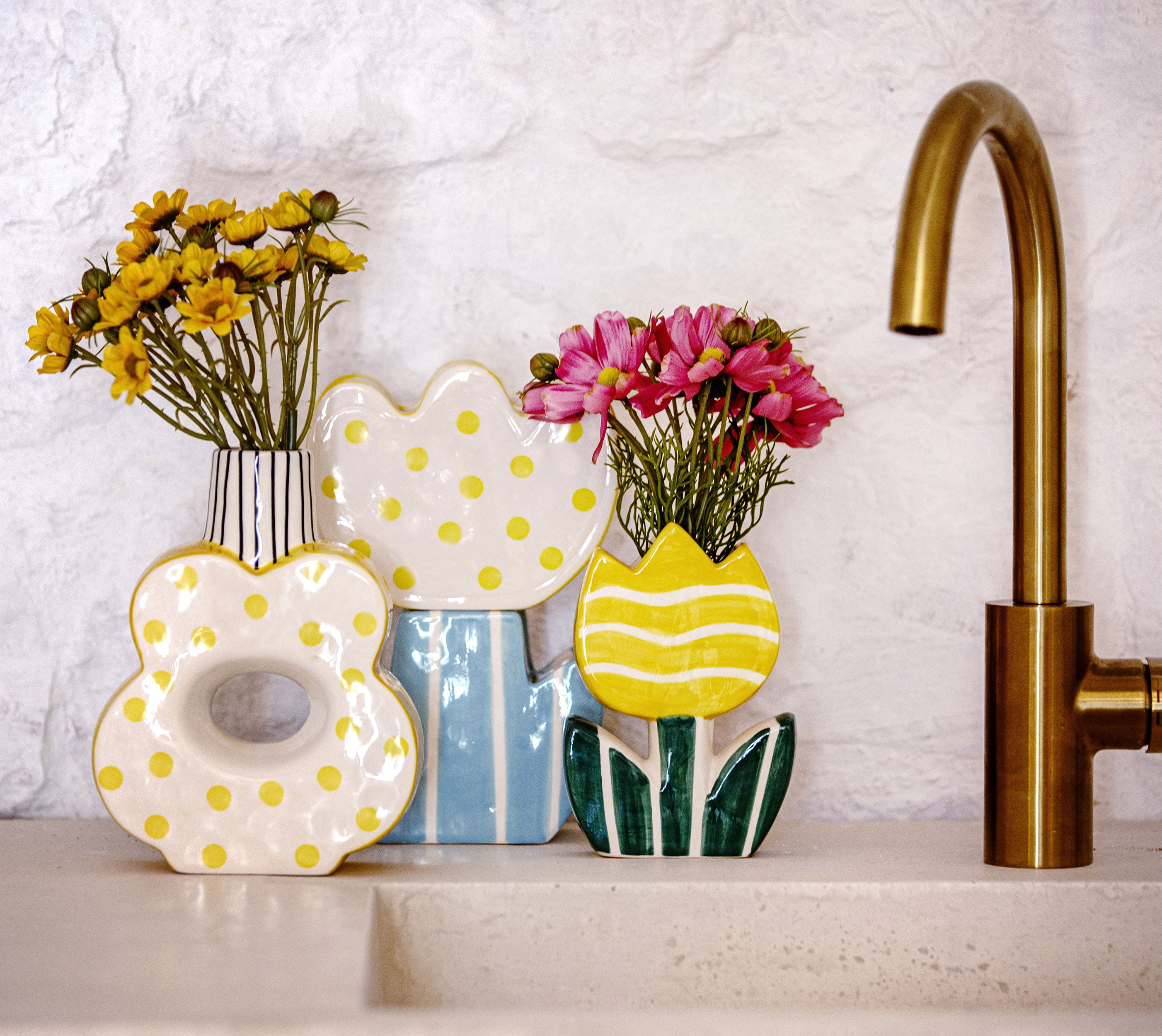 Set da 3, Doppio Vaso Tulipano, Verdecampo - Dolomite, 15,2x7,2x22,5 cm