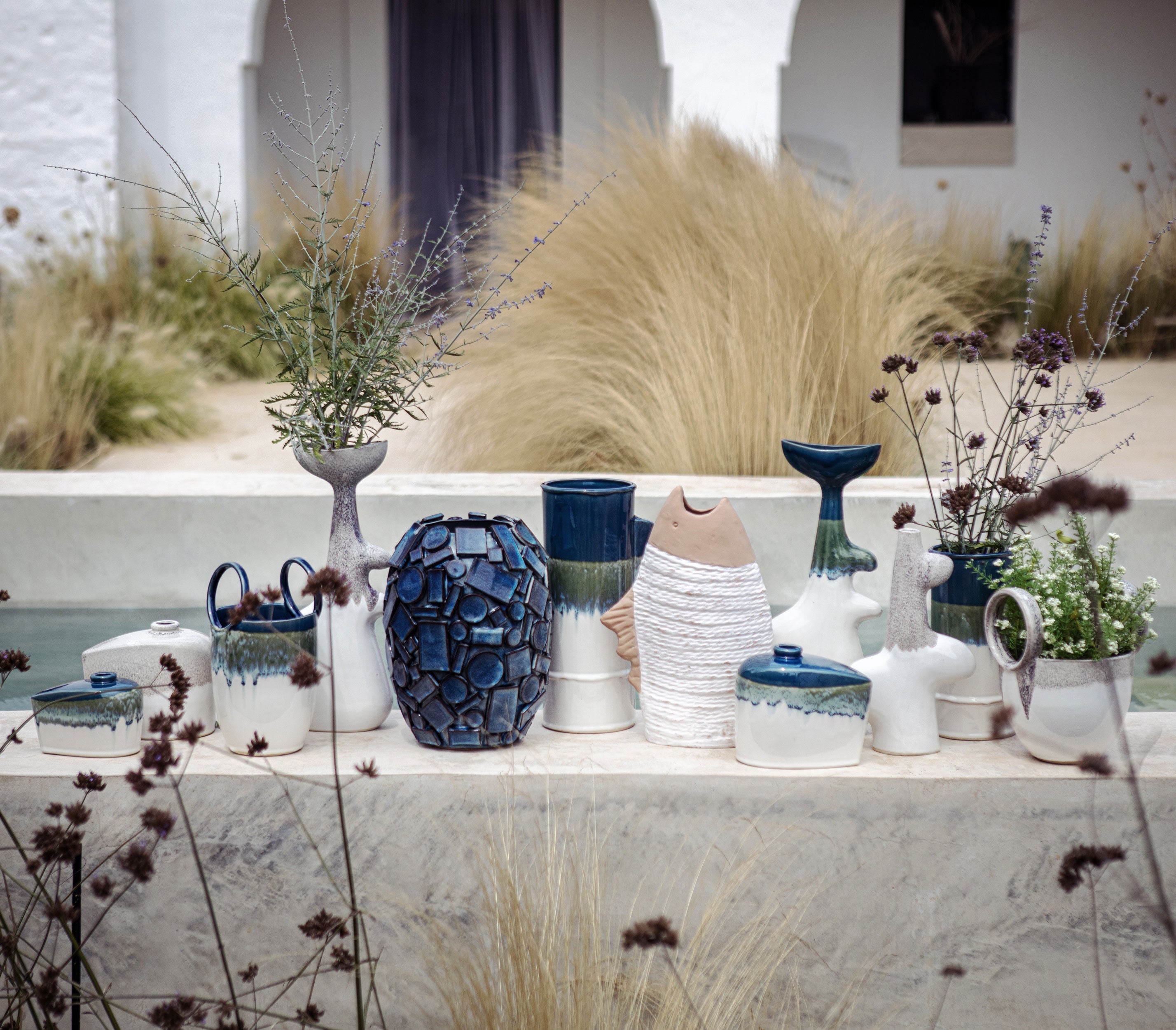 Vaso Blu, Scomposto - Gres, 23x23x30 cm