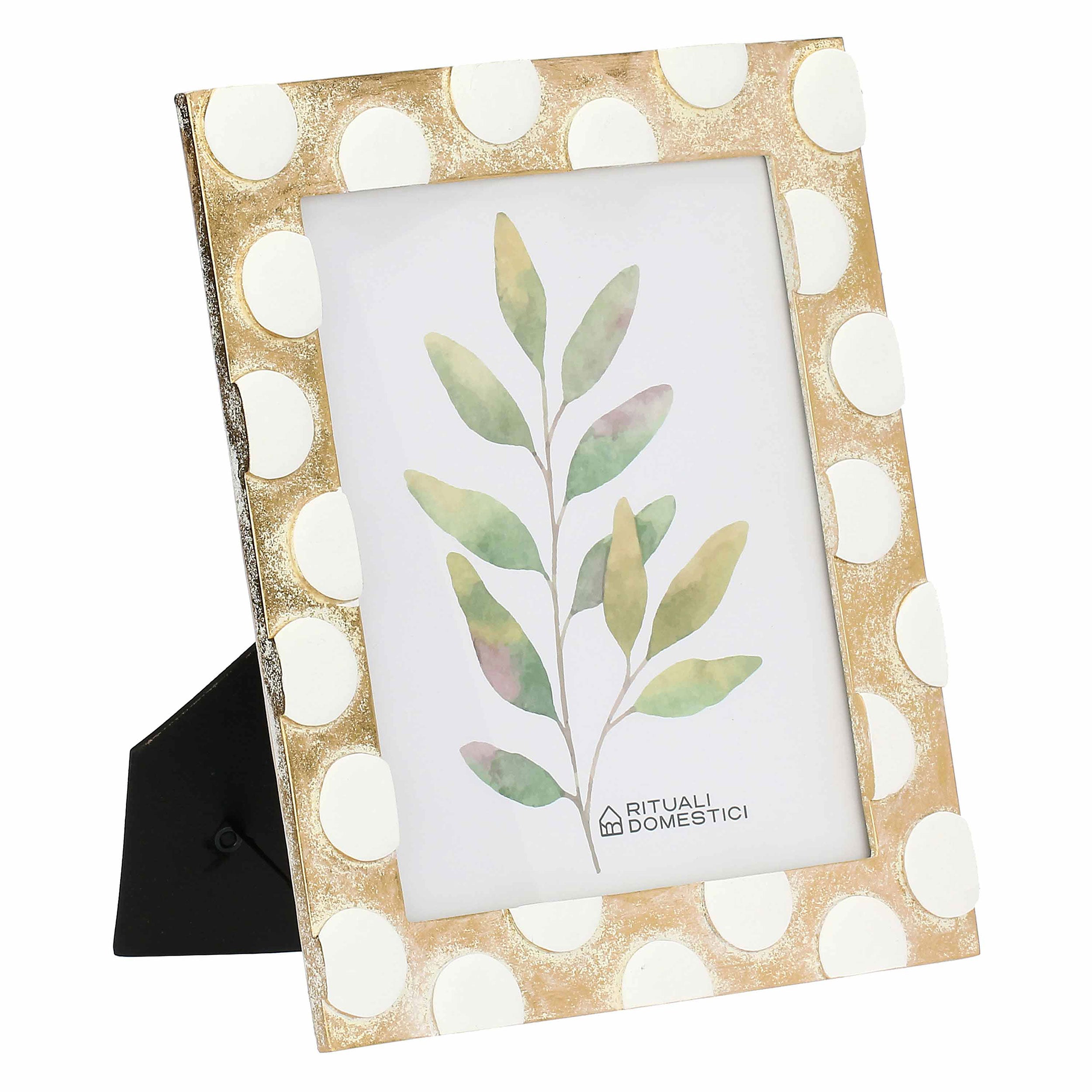 Portafoto Oro Pois B, Tiguardo - Poly Resina/ Velluto /Mdf/Vetro/ Metallo (Ferro), 20 x 25 cm