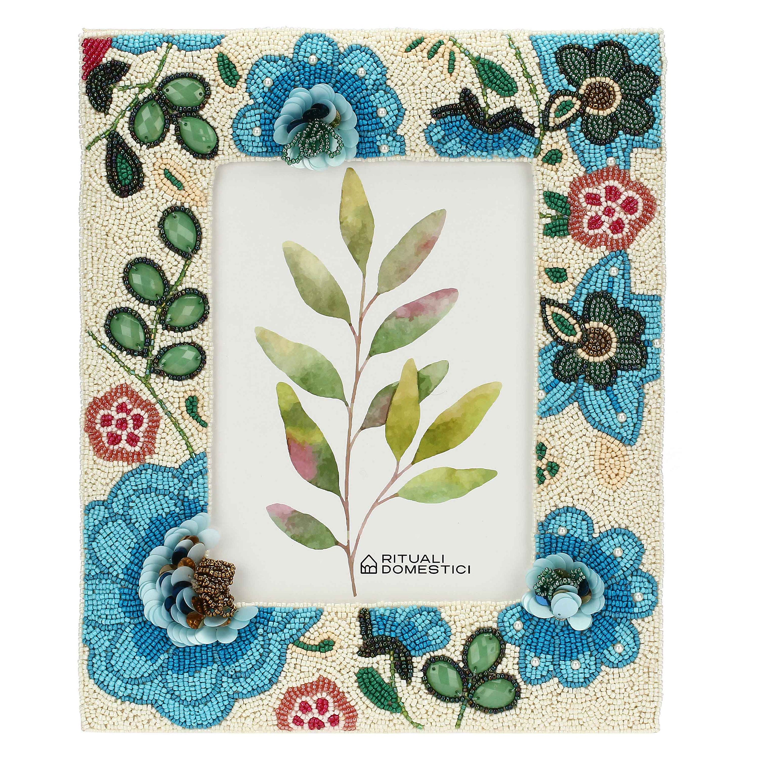 Portafoto Bali, Mille306perline - Perline Di Vetro/Tessuto Di Cotone/Mdf/Vetro/ Metallo (Ferro), 22,5x2x27,5 cm