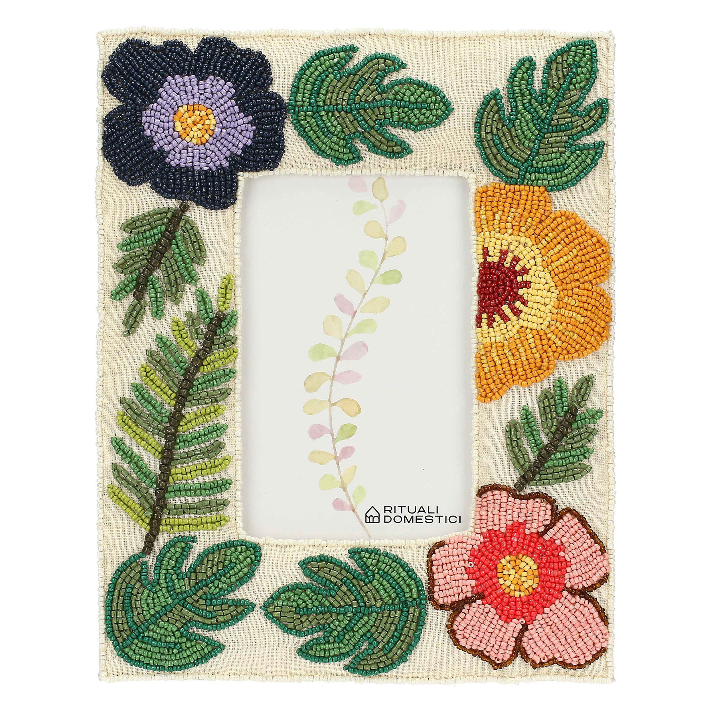 Portafoto Rio, Mille306perline - Perline Di Vetro/Tessuto Di Cotone/Mdf/Vetro/ Metallo (Ferro), 17,5x2x22,5 cm