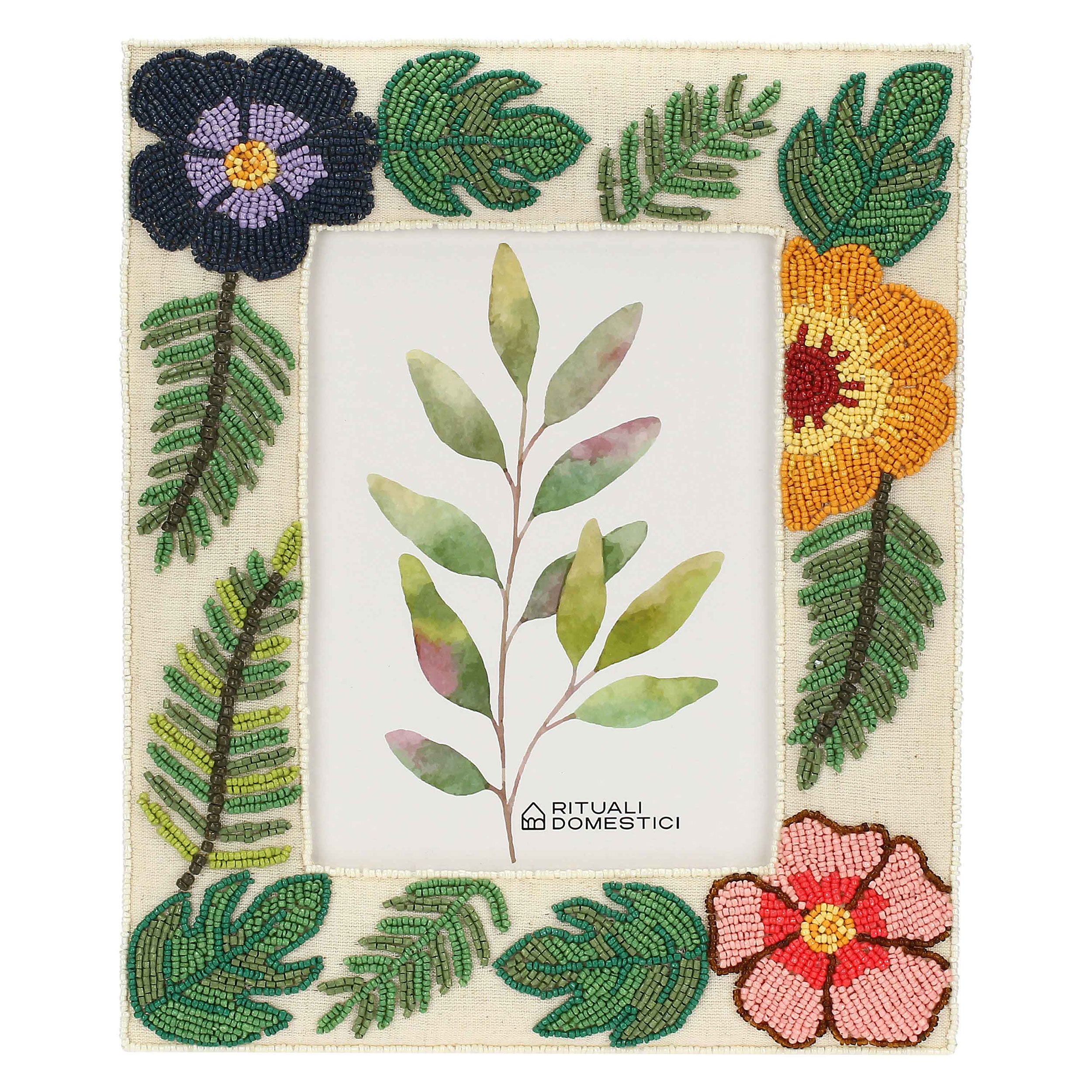 Portafoto Rio, Mille306perline - Perline Di Vetro/Tessuto Di Cotone/Mdf/Vetro/ Metallo (Ferro), 22,5x2x27,5 cm