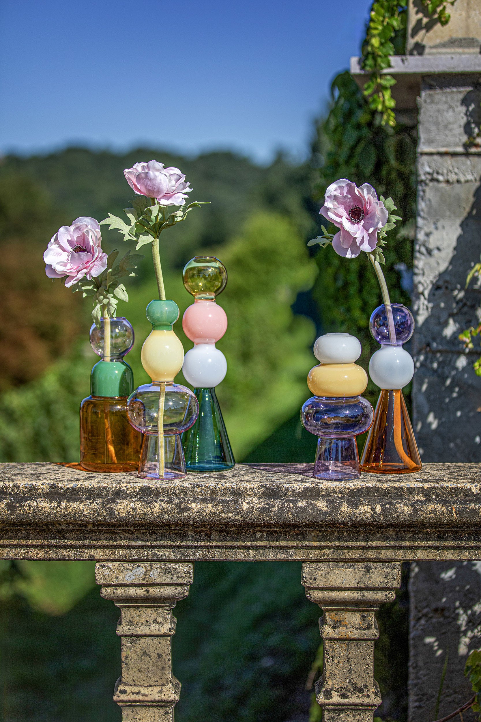 Alchimia White Top Single Flower Vase - Borosilicate Glass, 11x11x22 cm