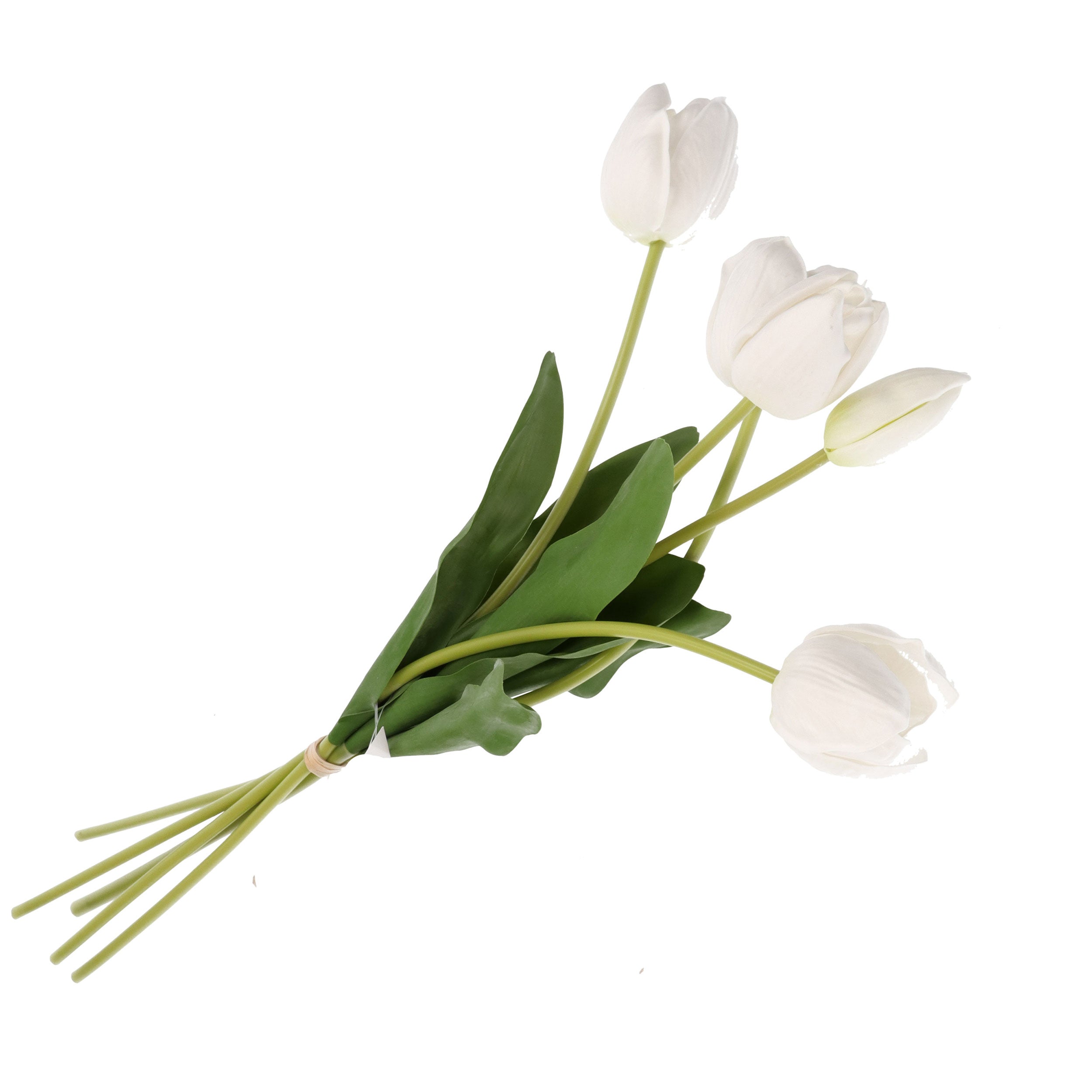 Set da 12, Mazzo Tulipani Bianchi Stelo, Anna - Stoffa, Acciaio, Plastica, h 48 cm