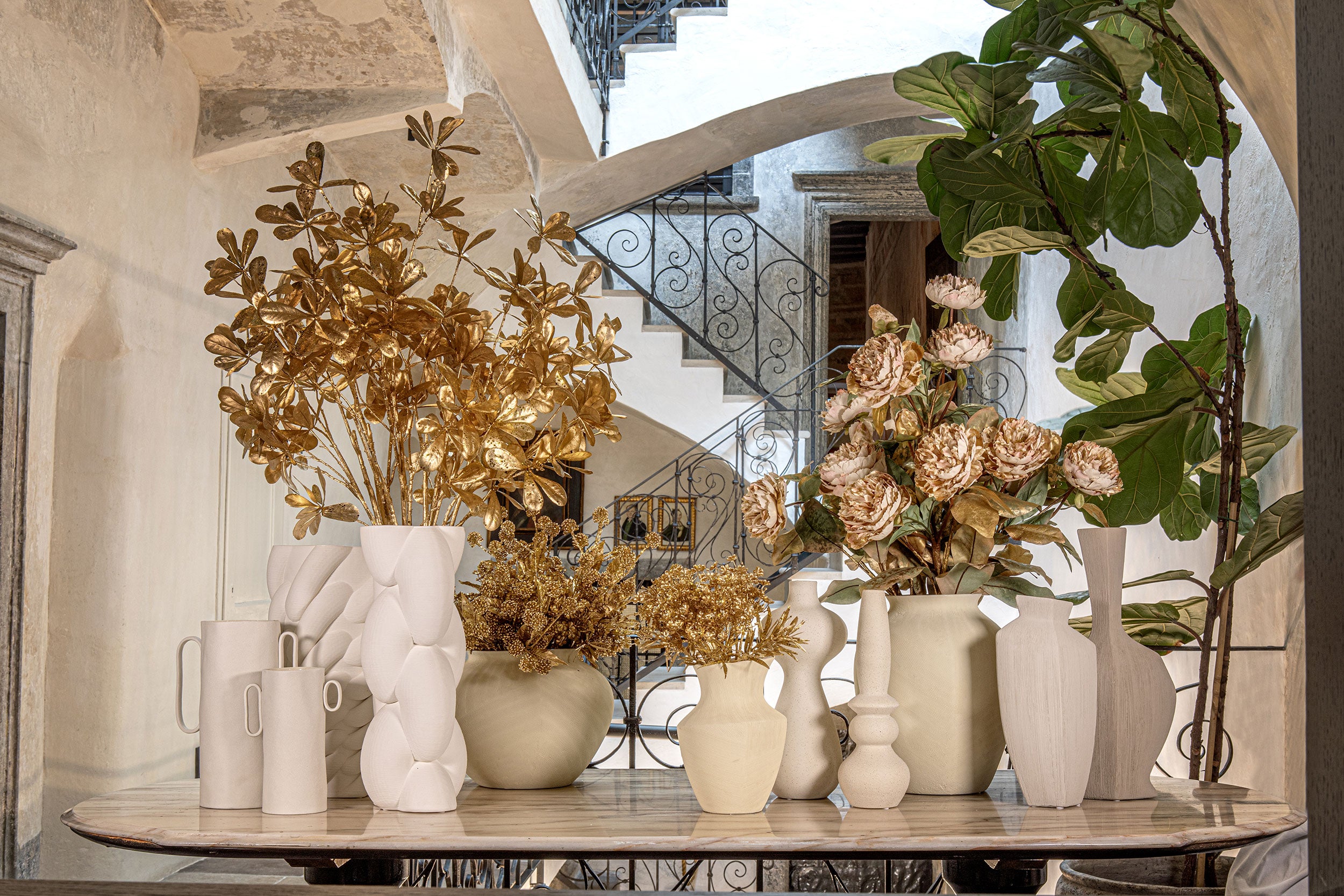 Vaso decorativo Alto Collo, Canapa - Gres, 20,5 x 9,5 x 41,5 cm