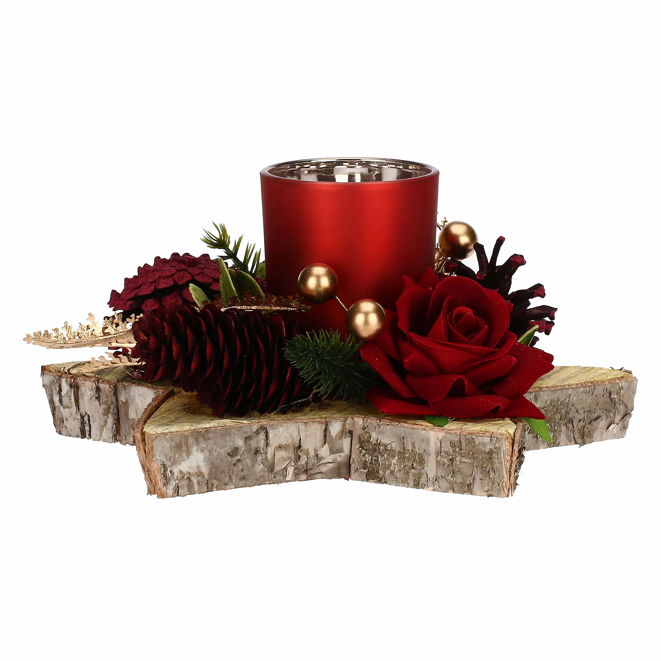 Set da 4, Porta T Light Stella, Quasirosso - Legno E Materiali Naturali, 17 x 9 cm