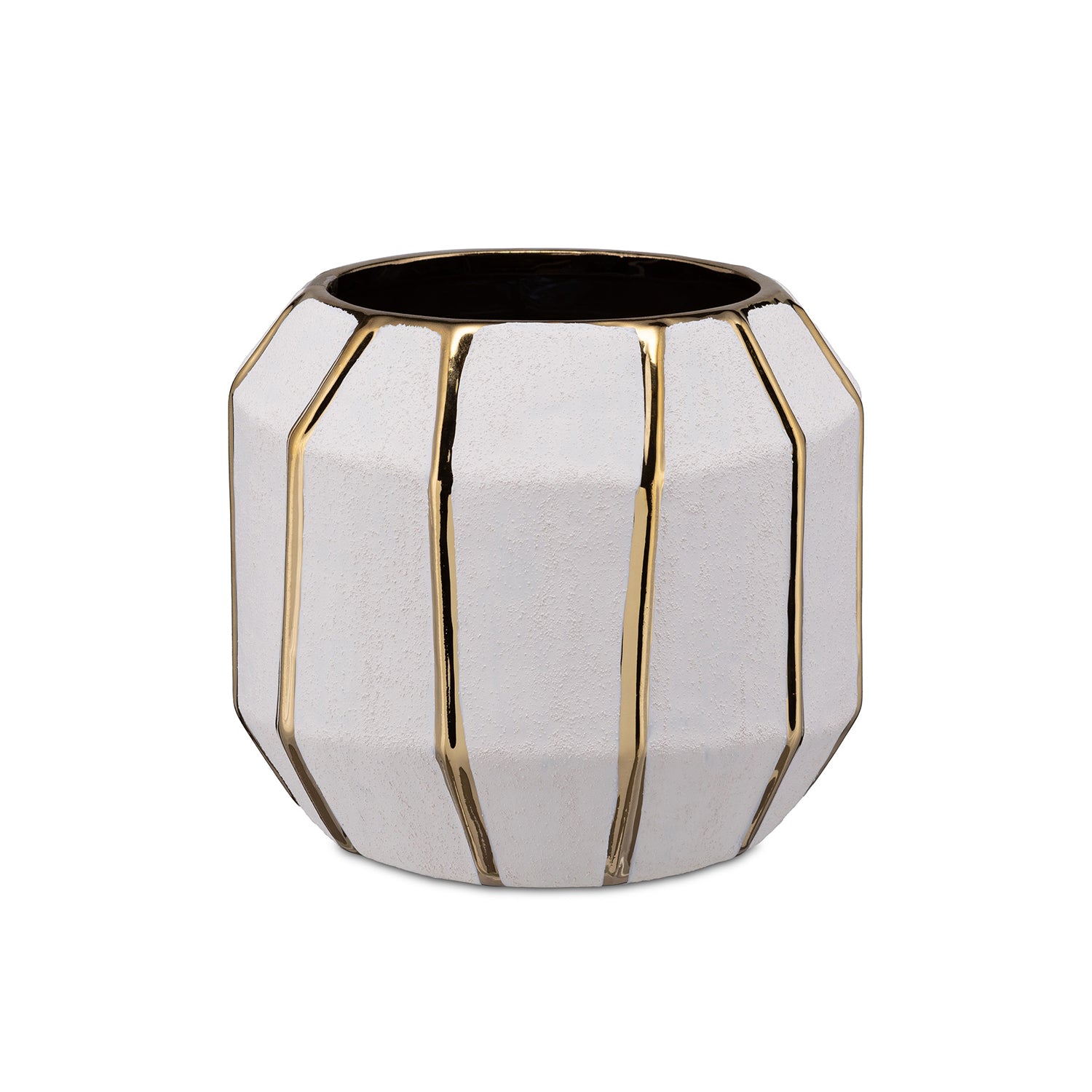 Set da 2, Cachepot Bianco Oro S, Kintsugi - Stoneware, 15x15x13 cm