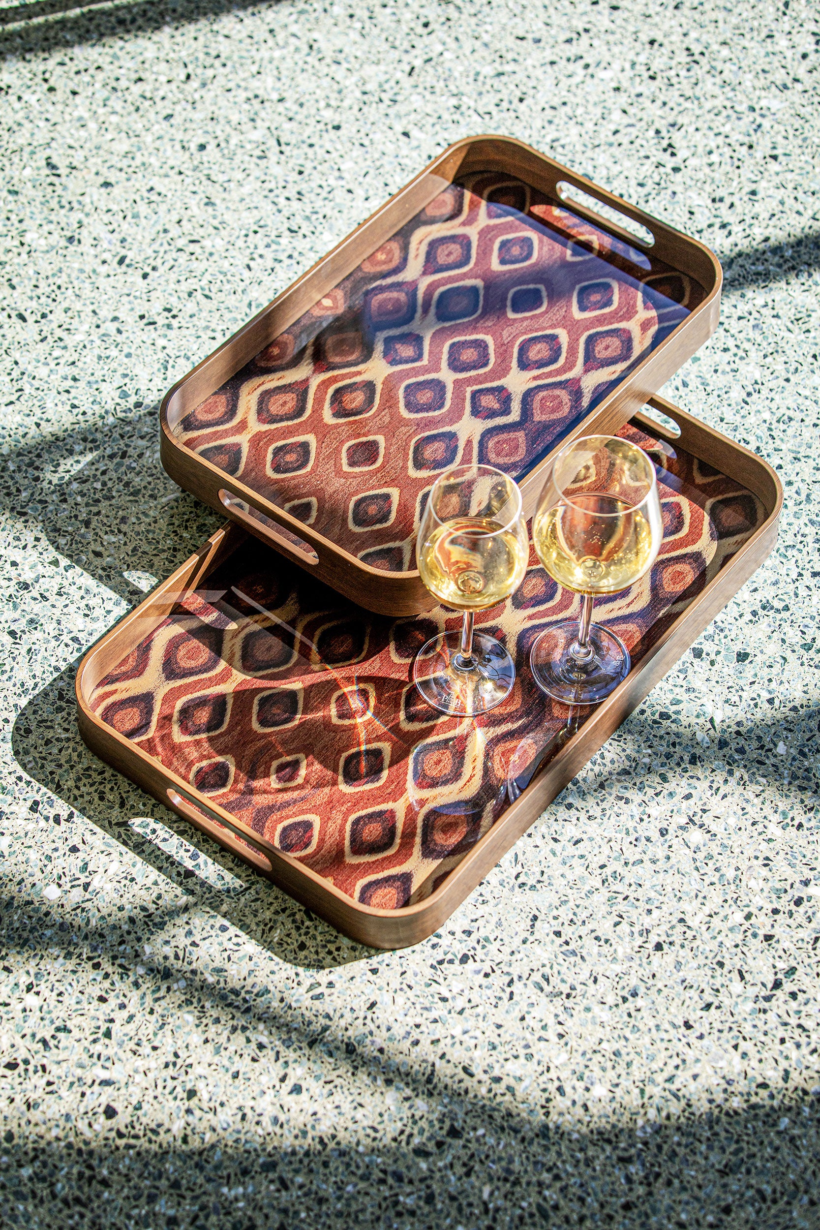 Set 2, Vassoi rettangolari Pavone, Galateo - Pvc, 27x42,5x4,5cm 32,5x50,7x4,5cm