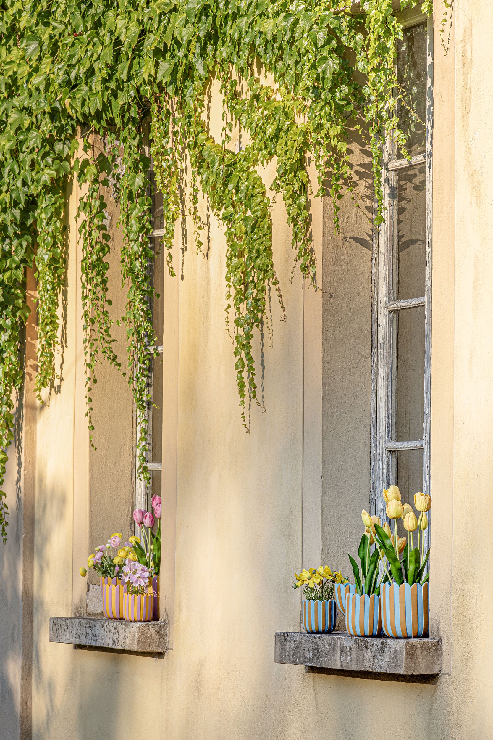 Set da 4 - Moira Cachepot S Azzurro - Cemento,11x11x1.5  cm